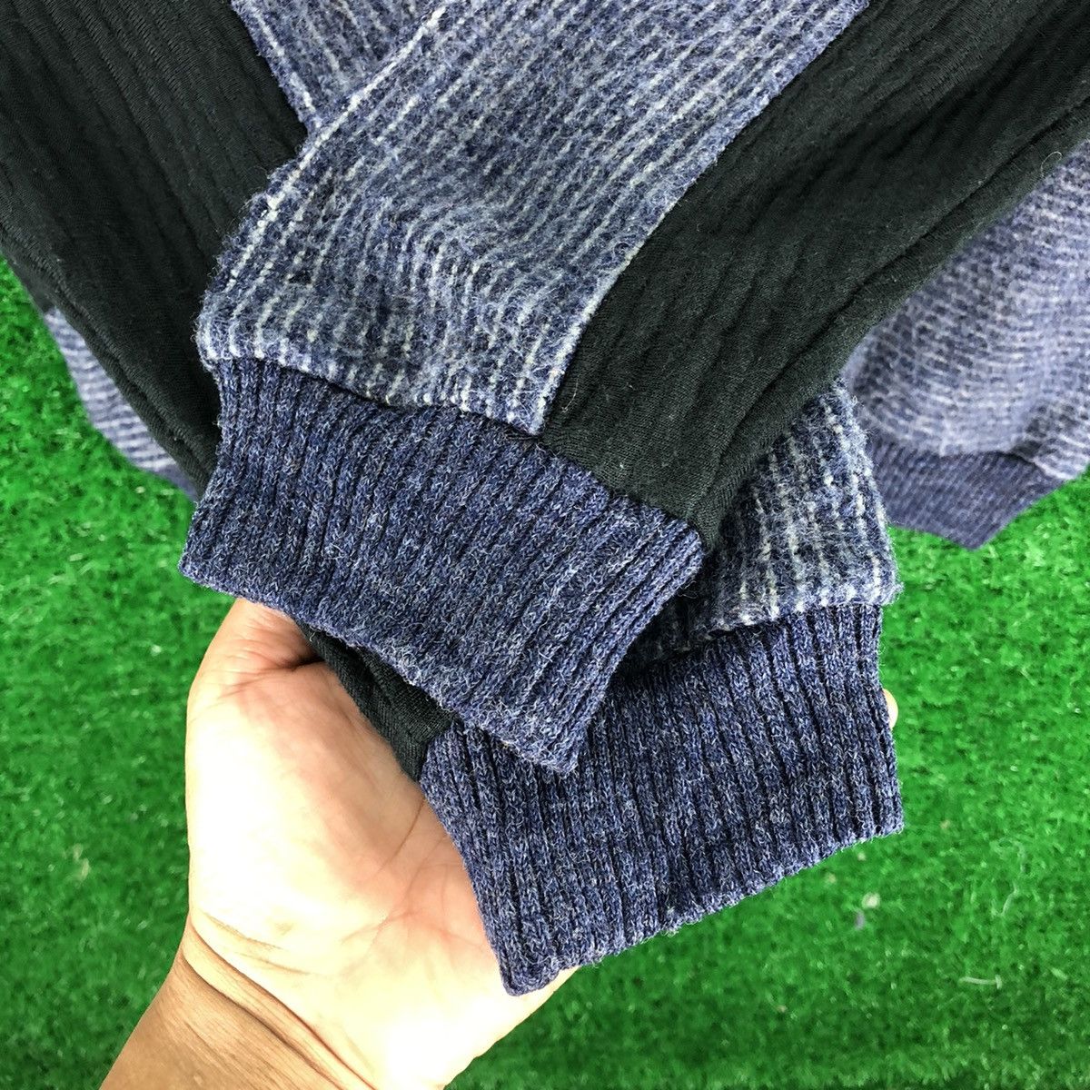 Japanese Brand Vintage 80's Wool Knit Striped Patchwork by Leighton Size US L / EU 52-54 / 3 - 14 Thumbnail