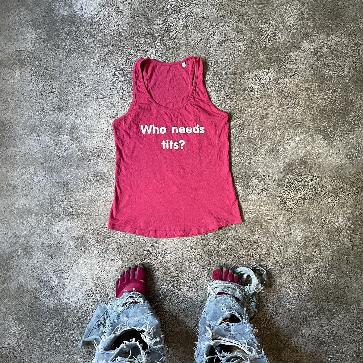 image of Humor x Vintage Y2K Adult “ Who Need Tits And Ass? “ Funny Buytee in Pink, Men's (Size Medium)