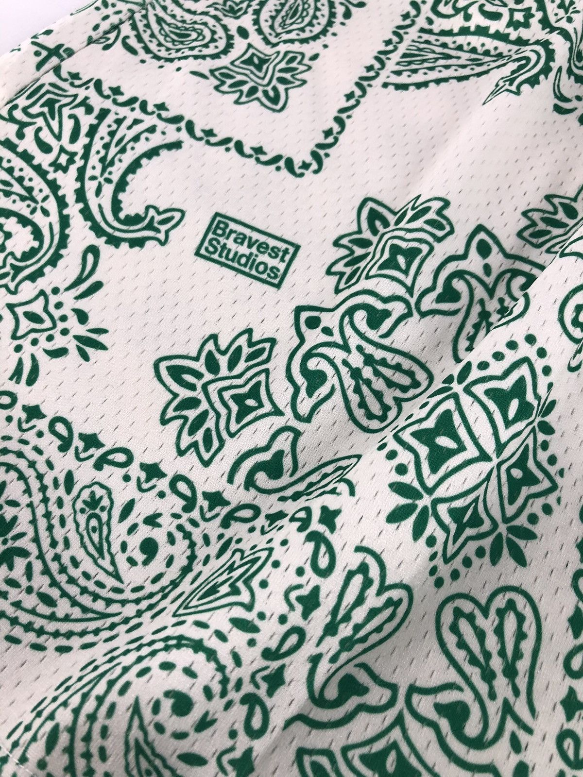 Bravest Studios Bravest Studio Paisley Money Green Cream Beige Mesh Shorts Size US 36 / EU 52 - 2 Thumbnail