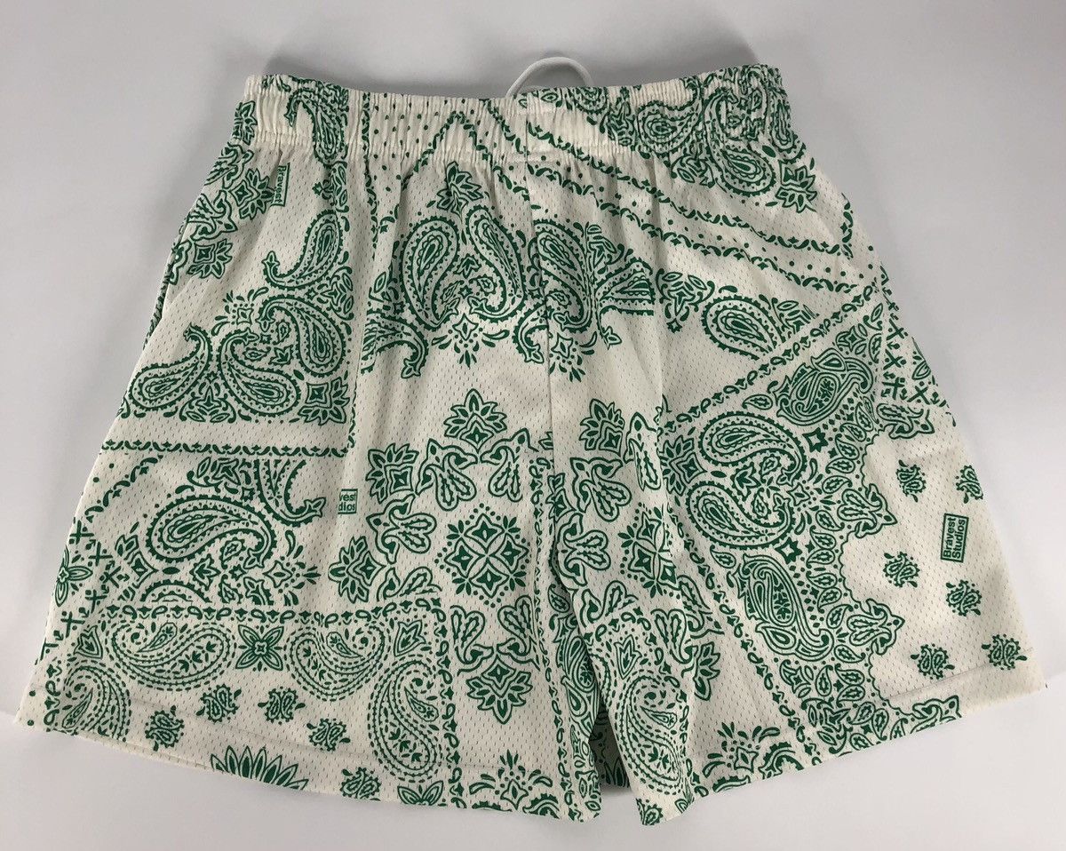 Bravest Studios Bravest Studio Paisley Money Green Cream Beige Mesh Shorts Size US 36 / EU 52 - 11 Thumbnail