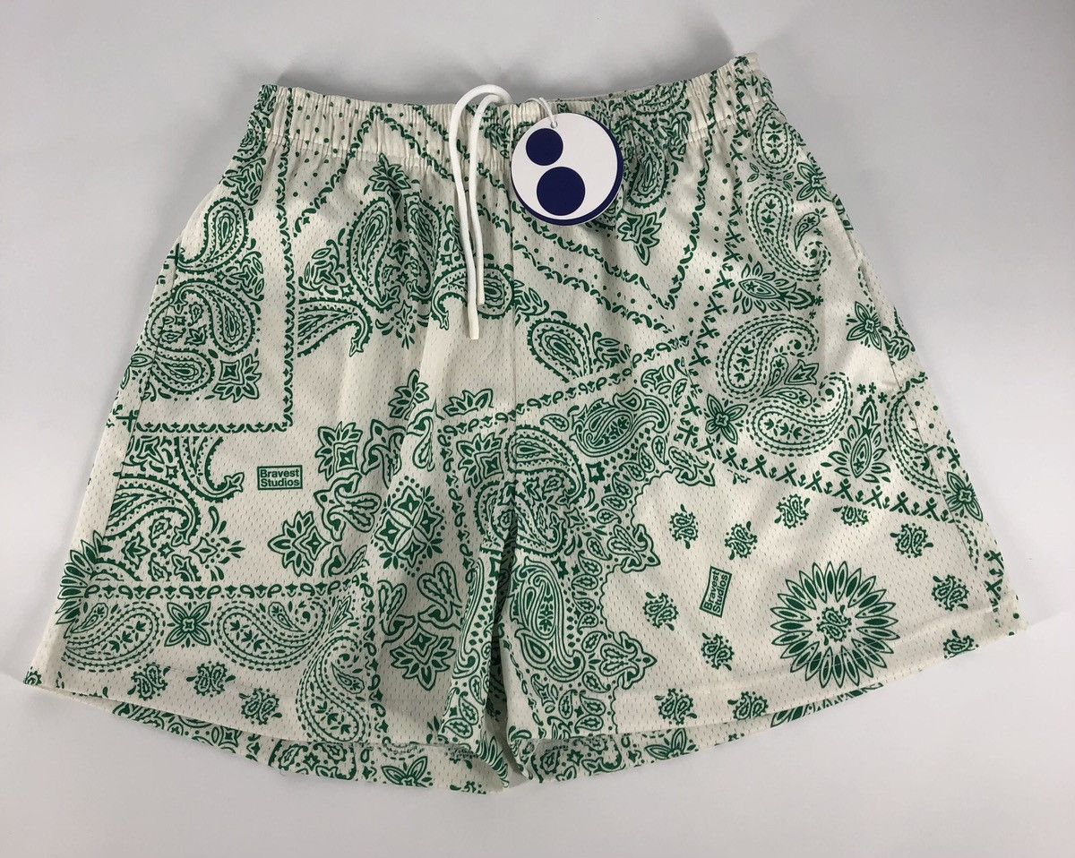 Bravest Studios Bravest Studio Paisley Money Green Cream Beige Mesh Shorts Size US 36 / EU 52 - 10 Thumbnail