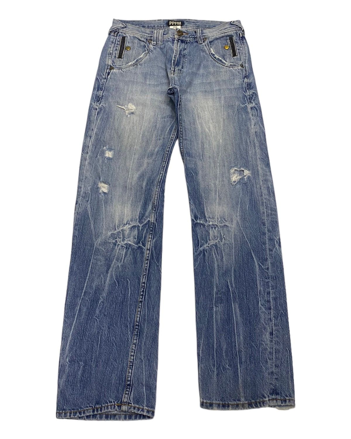 image of Ppfm Aw1999 Distressed Sick Punk Denim Jeans in Blue, Men's (Size 30)