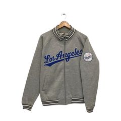 Vintage LA Dodgers Baseball Hoodie Sweatshirt Grey Medium - Cloak Vintage