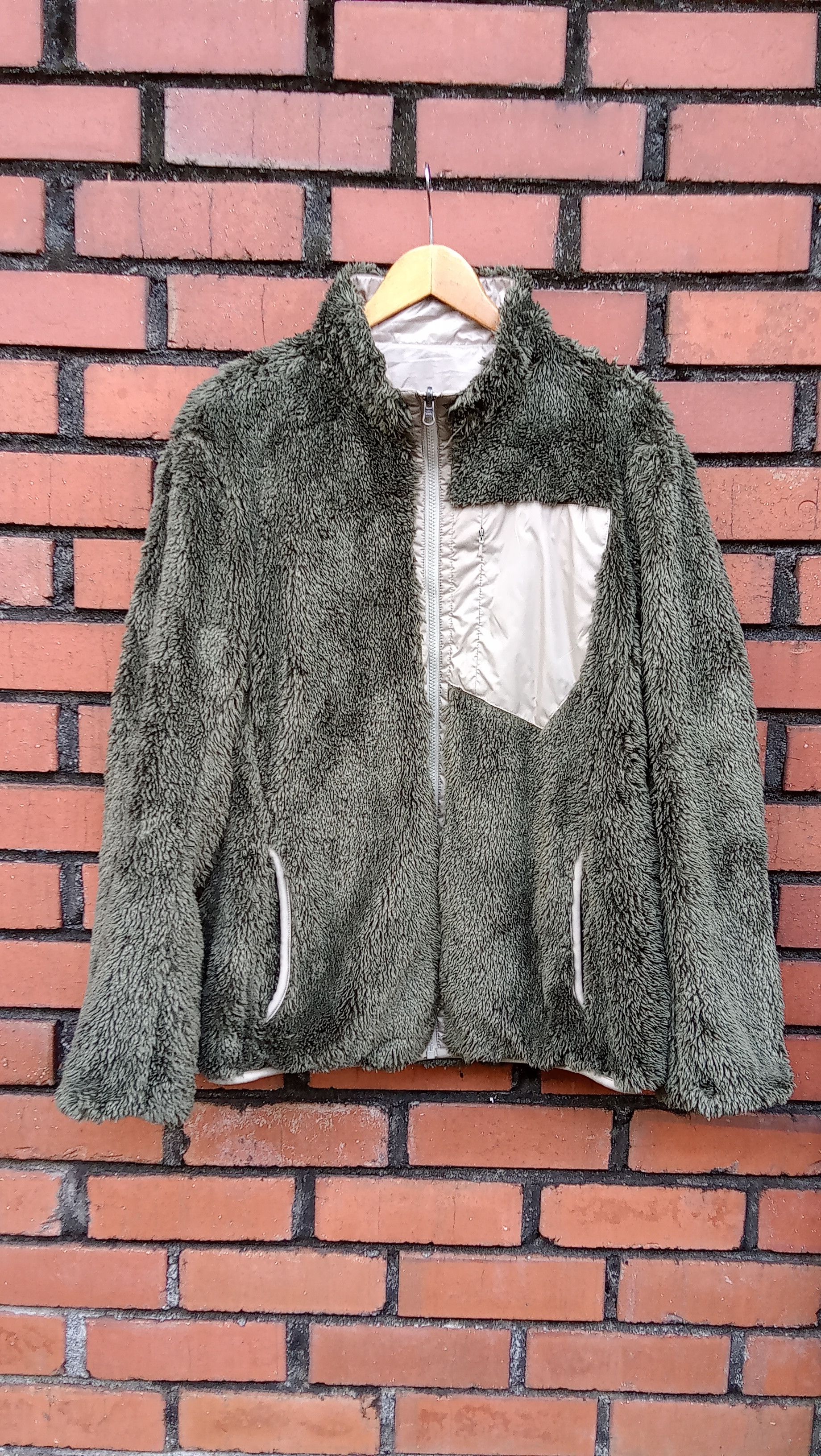 image of Outdoor Style Go Out x Uniqlo Faux & Furry Reversible Jacket in New Olive, Men's (Size Large)