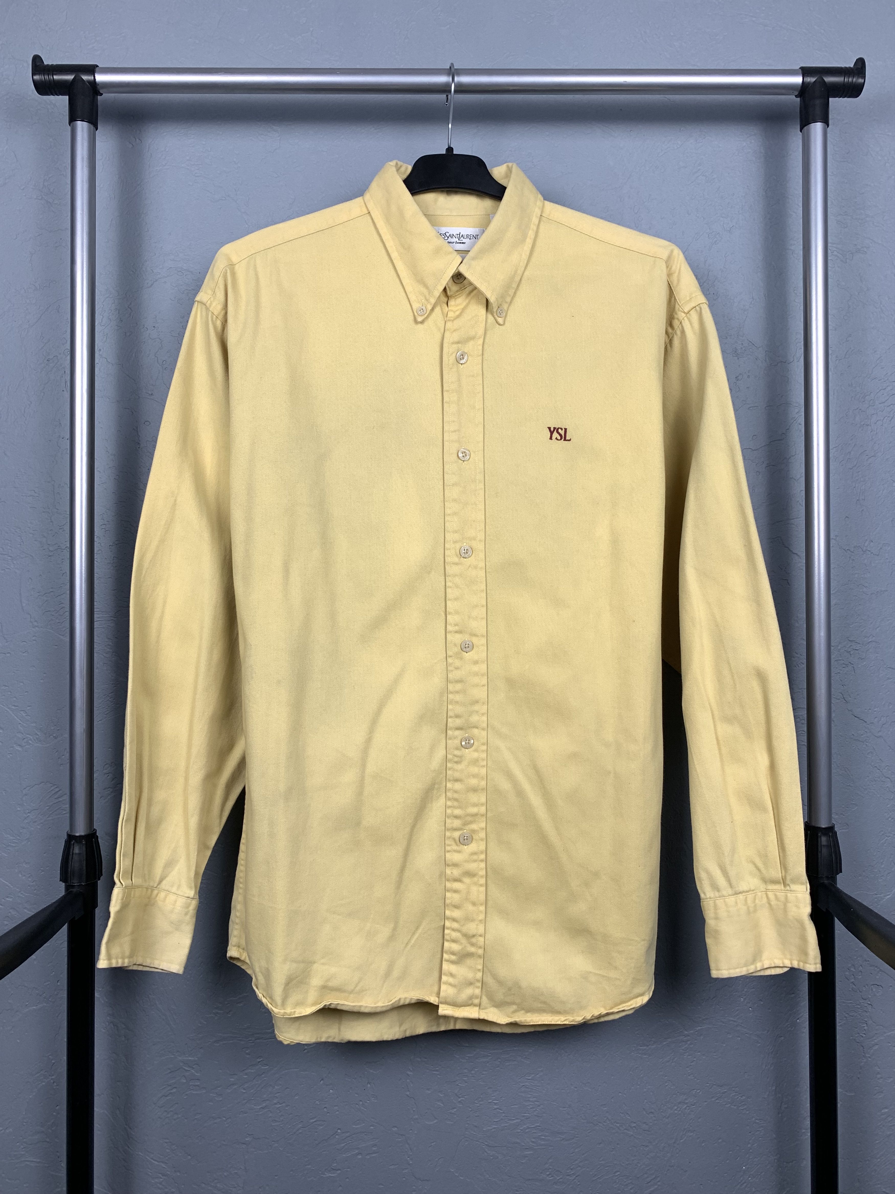 Yellow Ysl Oxford Shirt Vintage Yves Saint Laurent YSL Men's Shirt