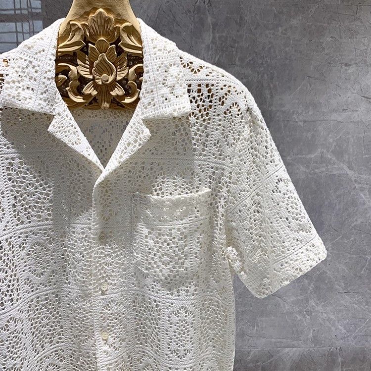 Designer Loose Fit Classic Crochet Shirt Summer Beach Vacation Size US L / EU 52-54 / 3 - 2 Thumbnail