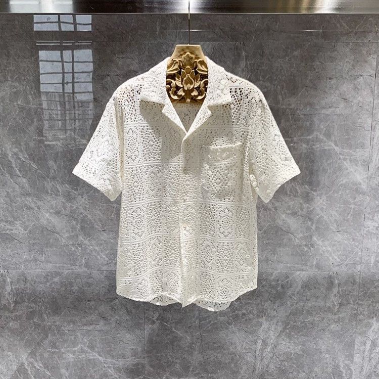 Designer Loose Fit Classic Crochet Shirt Summer Beach Vacation Size US L / EU 52-54 / 3 - 1 Thumbnail