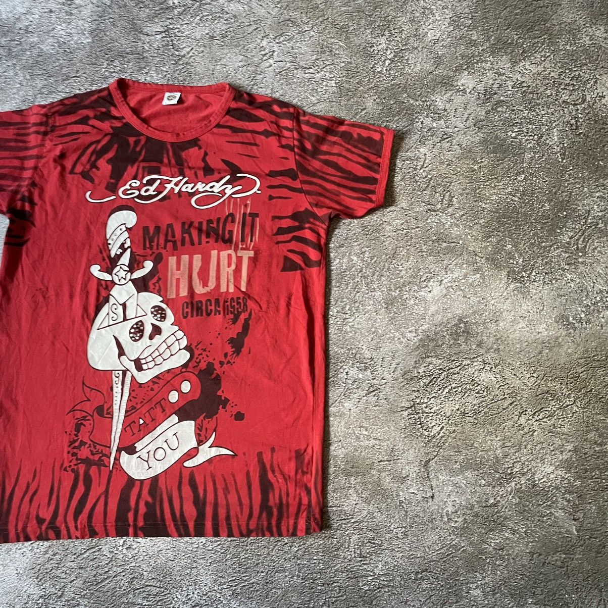 Vintage Vintage 90s Ed Hardy Red Graphic Tee Skeleton Y2K Swag L Size US L / EU 52-54 / 3 - 2 Thumbnail