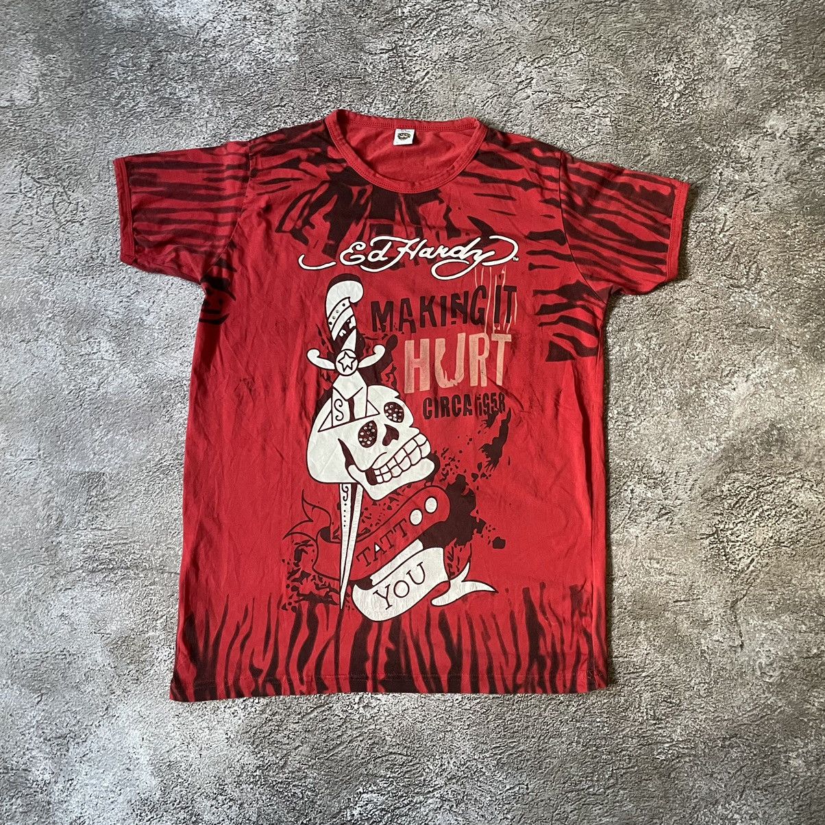 Vintage Vintage 90s Ed Hardy Red Graphic Tee Skeleton Y2K Swag L Size US L / EU 52-54 / 3 - 3 Thumbnail
