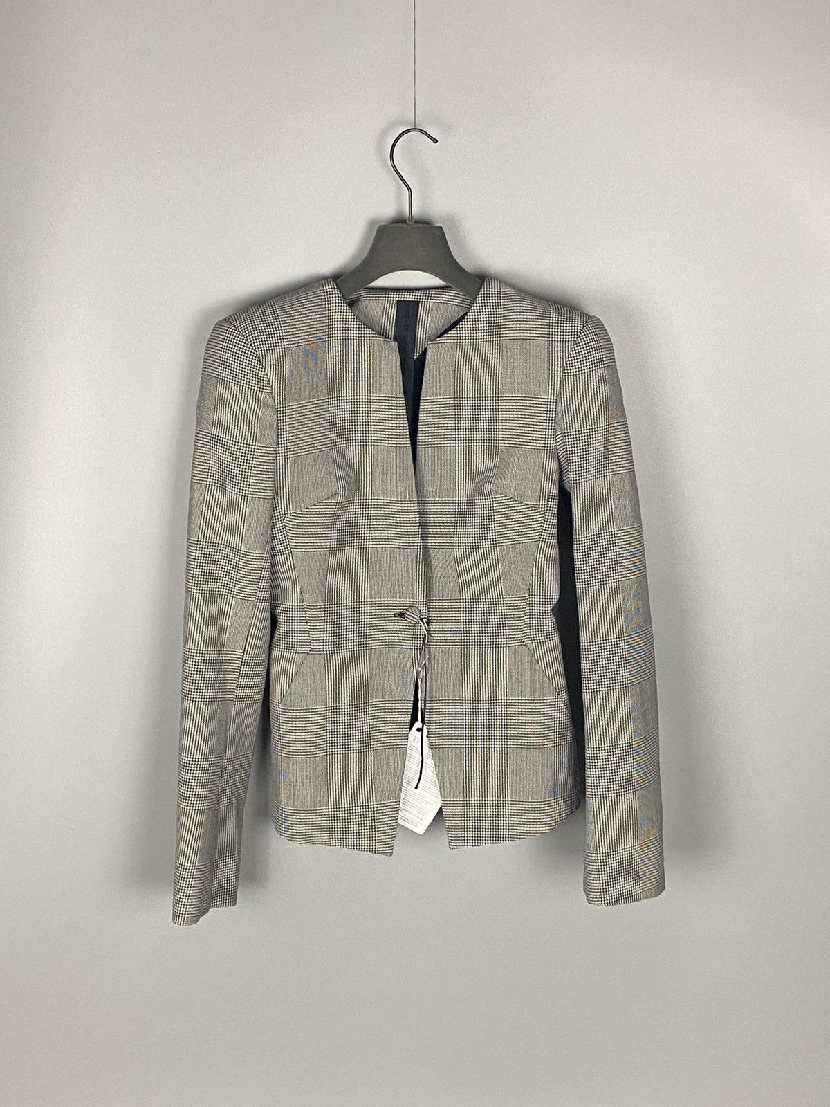 Mixed Houndstooth Wide Shoulder Blazer
