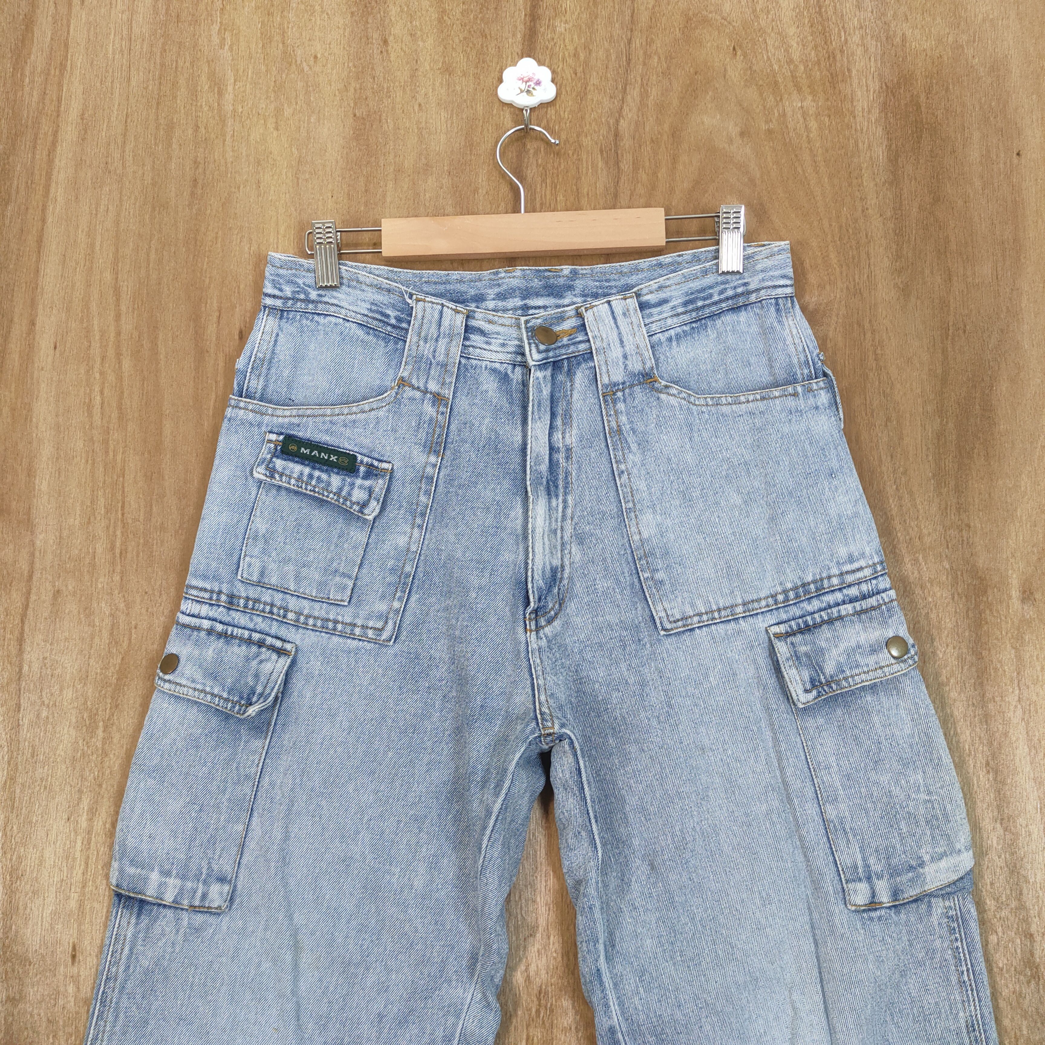 Japanese Brand MANX LIGHT BLUE DISTRESSED KNEE CARGO PANTS Size US 30 / EU 46 - 2 Thumbnail