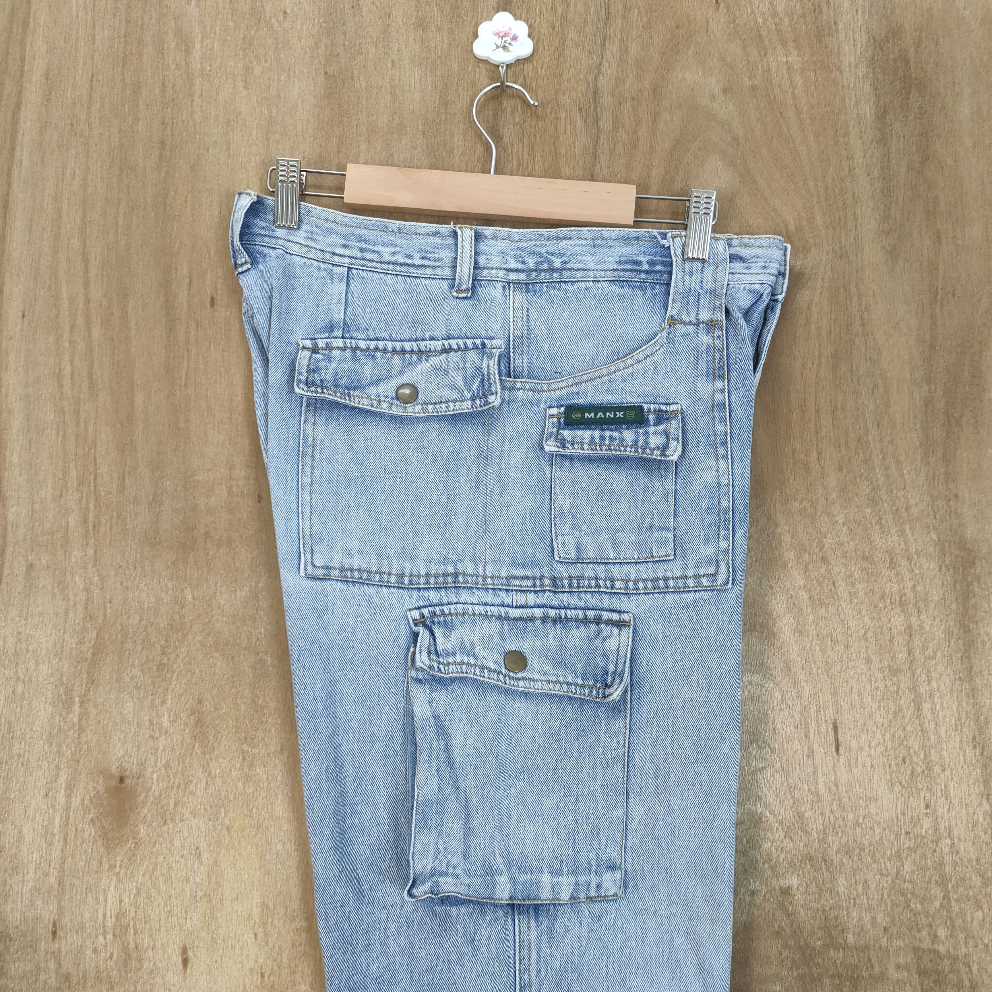Japanese Brand MANX LIGHT BLUE DISTRESSED KNEE CARGO PANTS Size US 30 / EU 46 - 10 Thumbnail