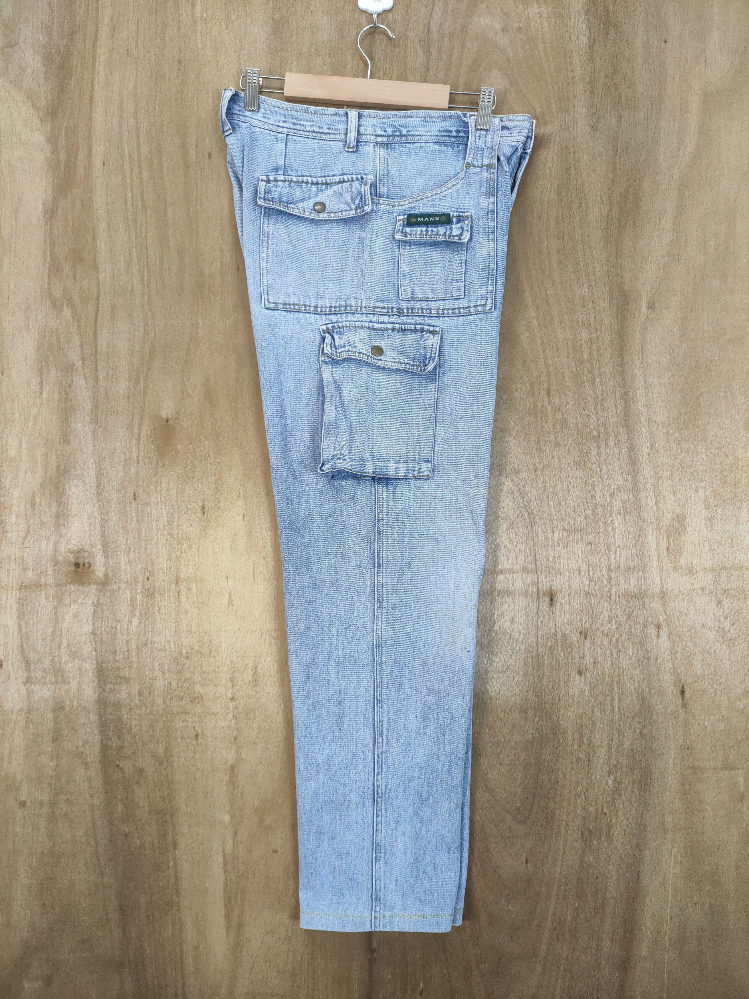 Japanese Brand MANX LIGHT BLUE DISTRESSED KNEE CARGO PANTS Size US 30 / EU 46 - 9 Thumbnail