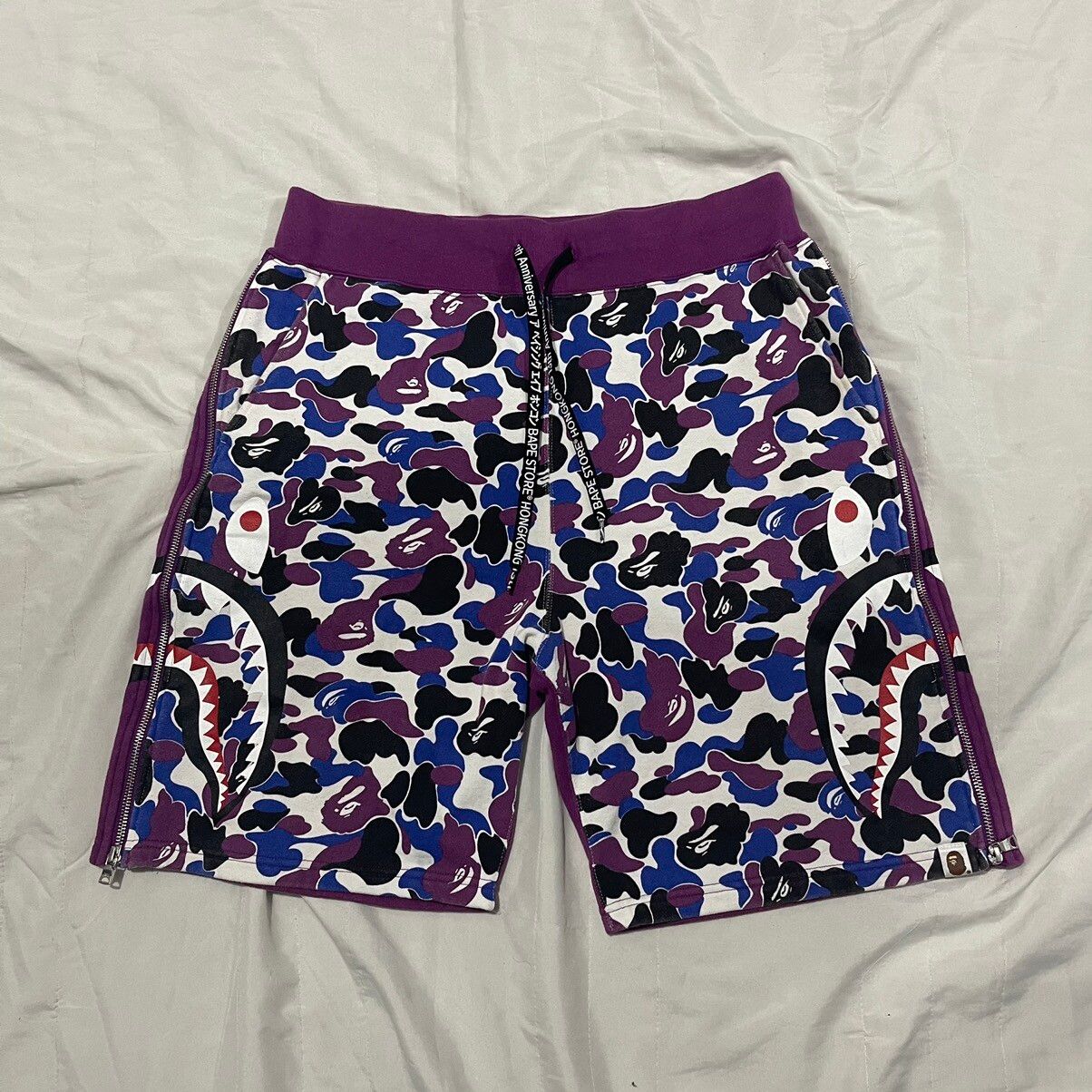 Pre-owned Bape Hong Kong 13th Anniversary Shark Sweat Shorts In Purple