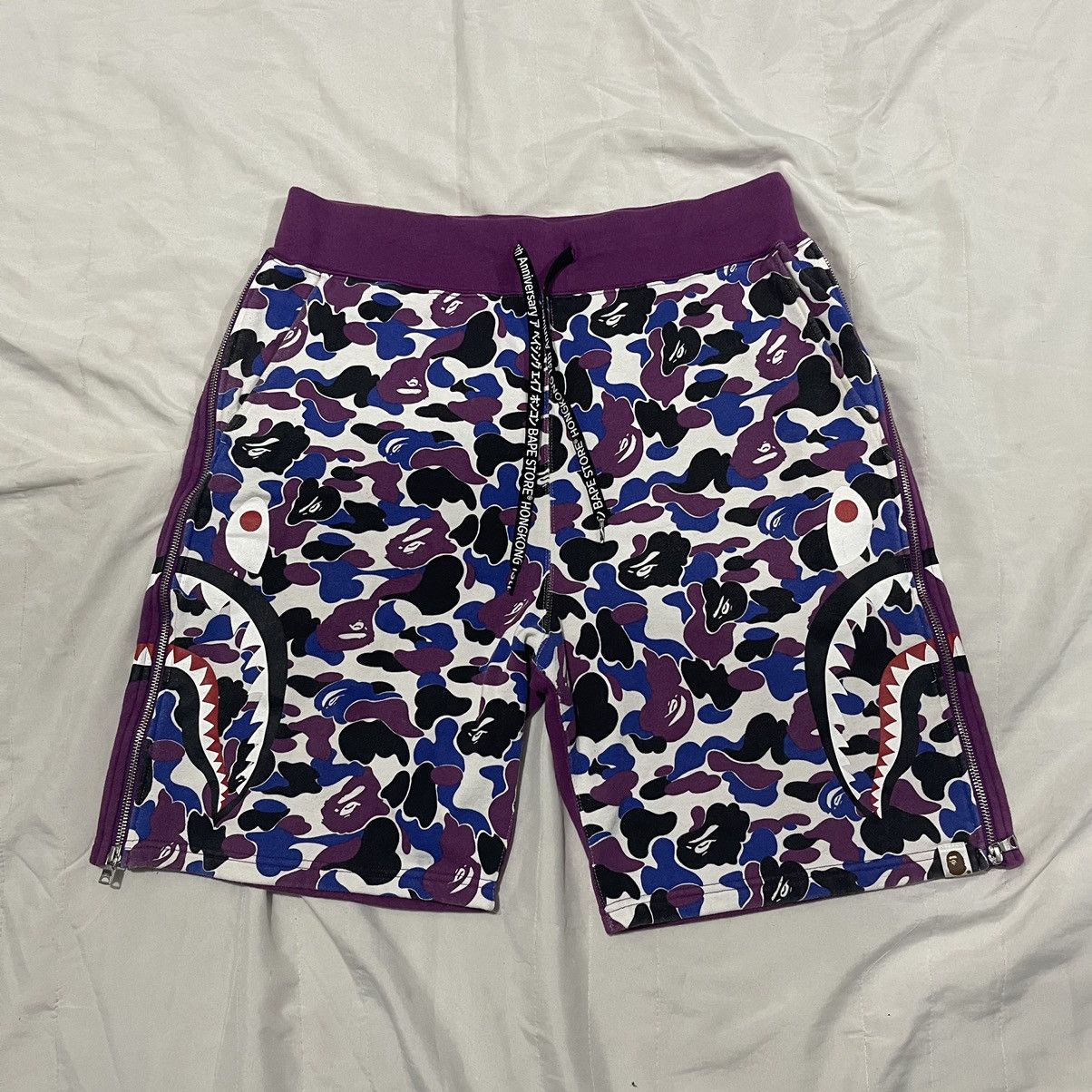 image of Bape Hong Kong 13Th Anniversary Shark Sweat Shorts in Purple, Men's (Size 32)