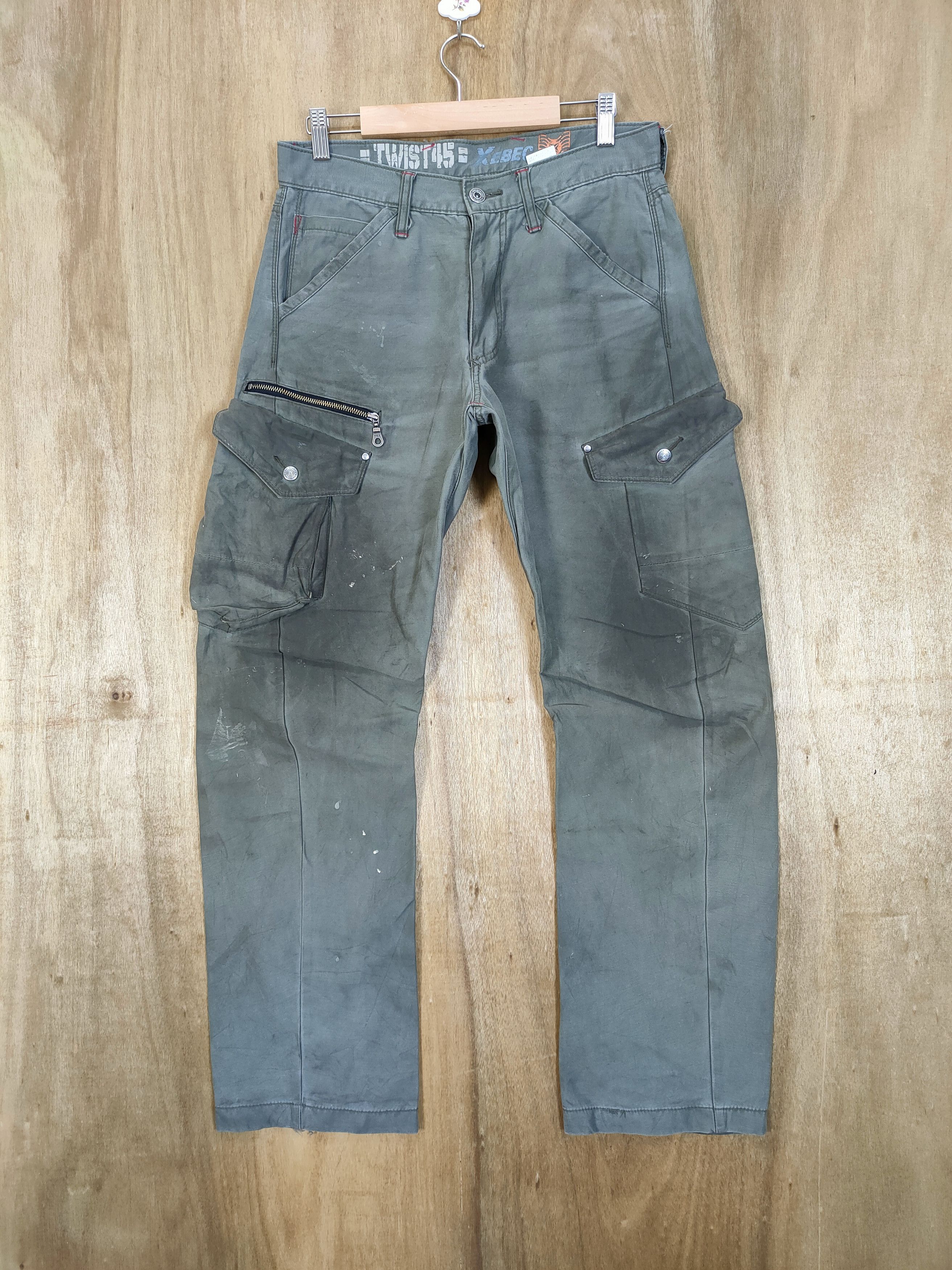 image of Vintage Xbec Faded Stain Workwear Cargo Pants in Grey, Men's (Size 30)