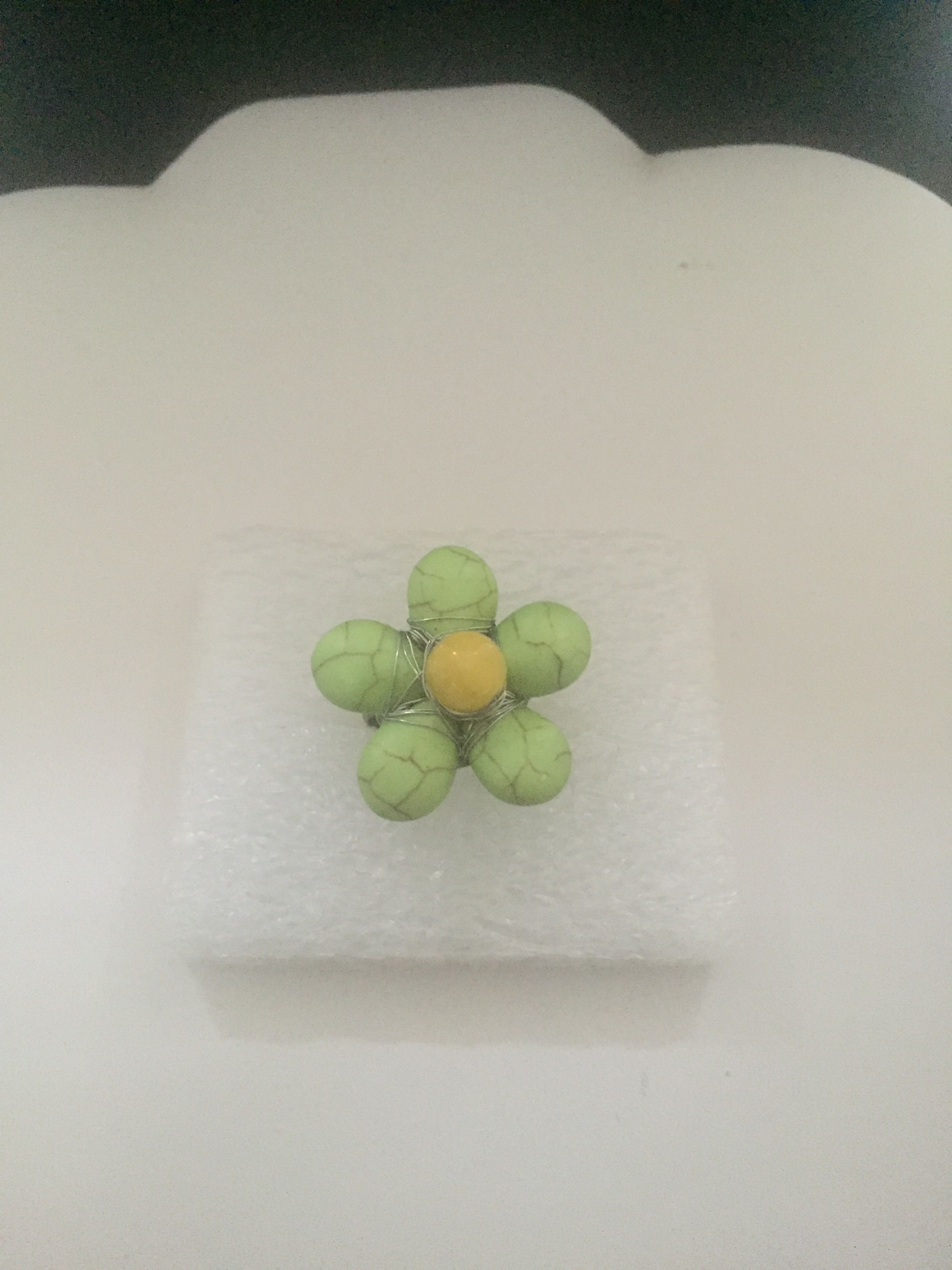 Handmade Green Turquoise Flower Ring with Yellow Bead Size ONE SIZE - 1 Thumbnail