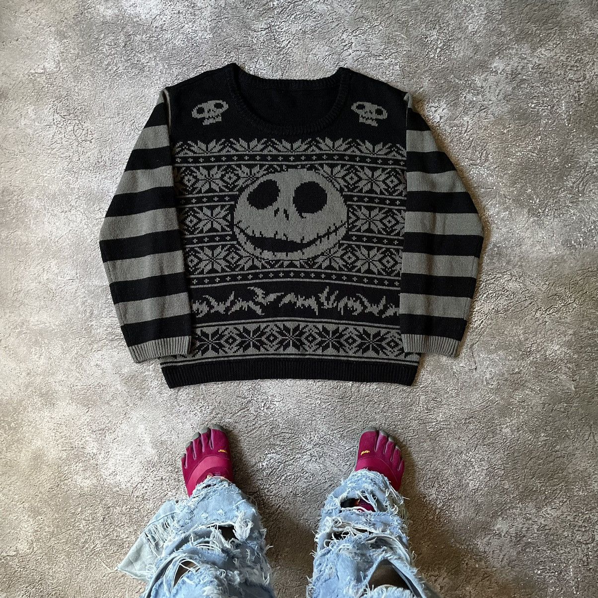 Vintage Vintage 90s Skeleton Face Jacquard Sweater Grunge Logo L Size US L / EU 52-54 / 3 - 1 Thumbnail