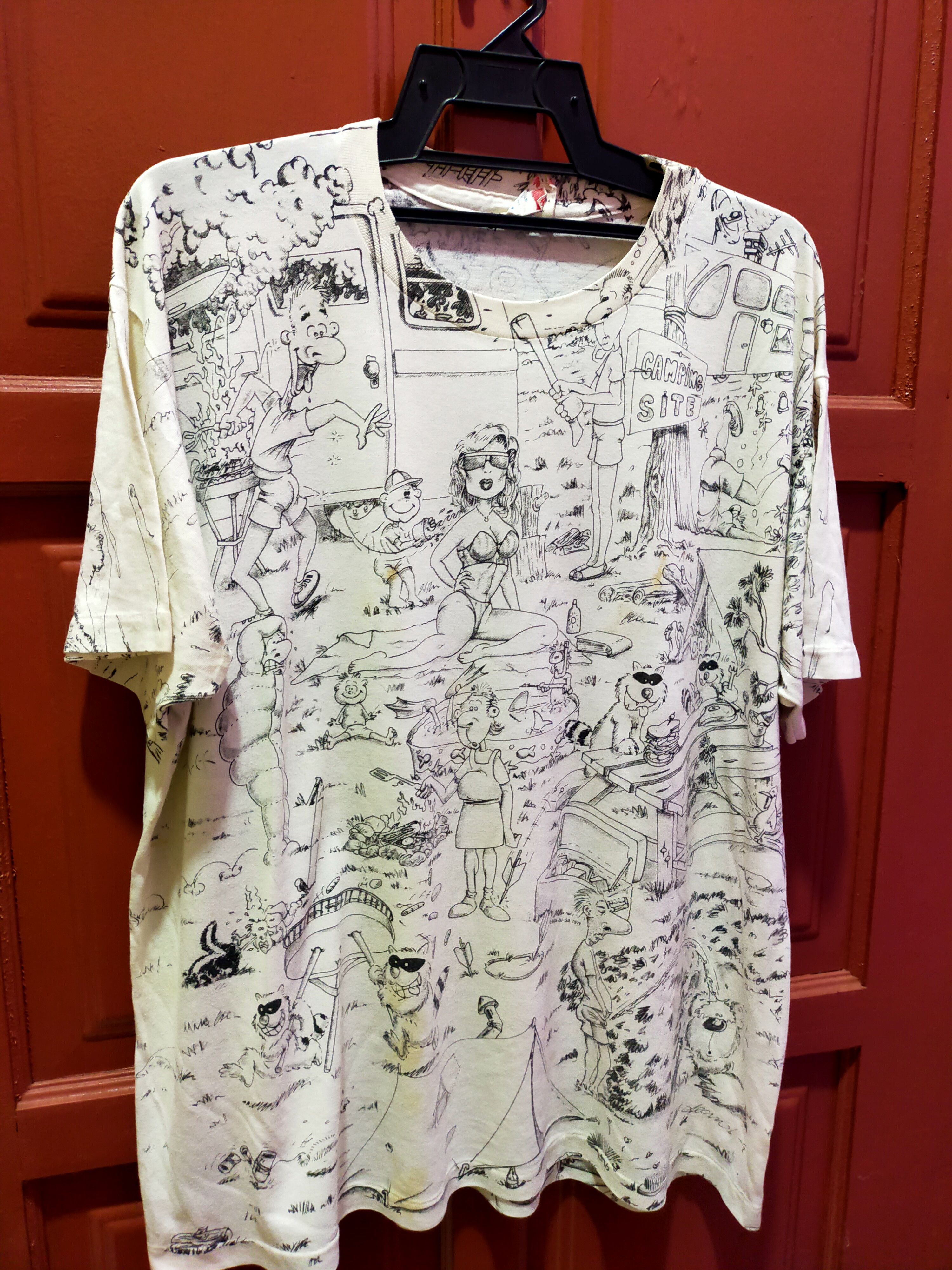 image of Vintage Sexy Camping Site Thrashed Tee in Faded White, Men's (Size XL)