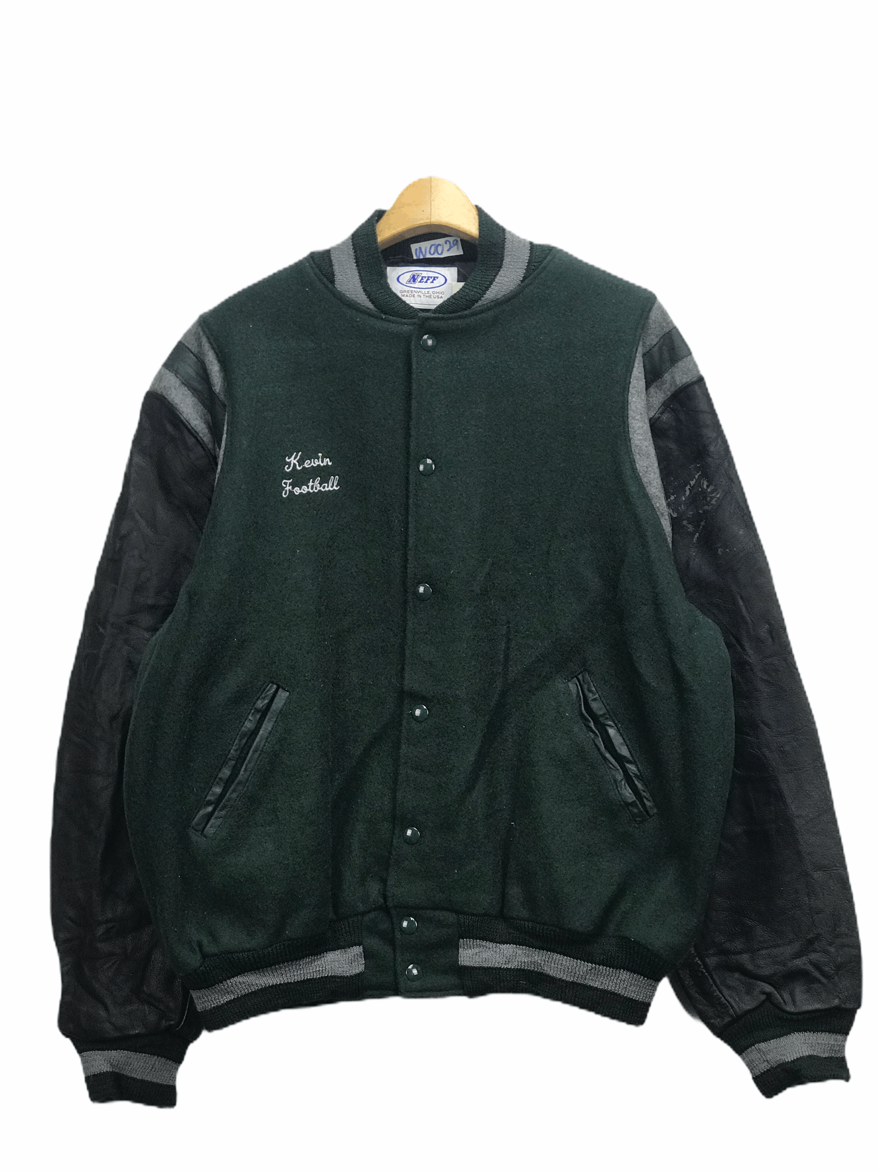 image of Made In USA x Varsity Jacket Vintage Kevin Football Varsity Teddy Jacket in Green, Men's (Size XL)