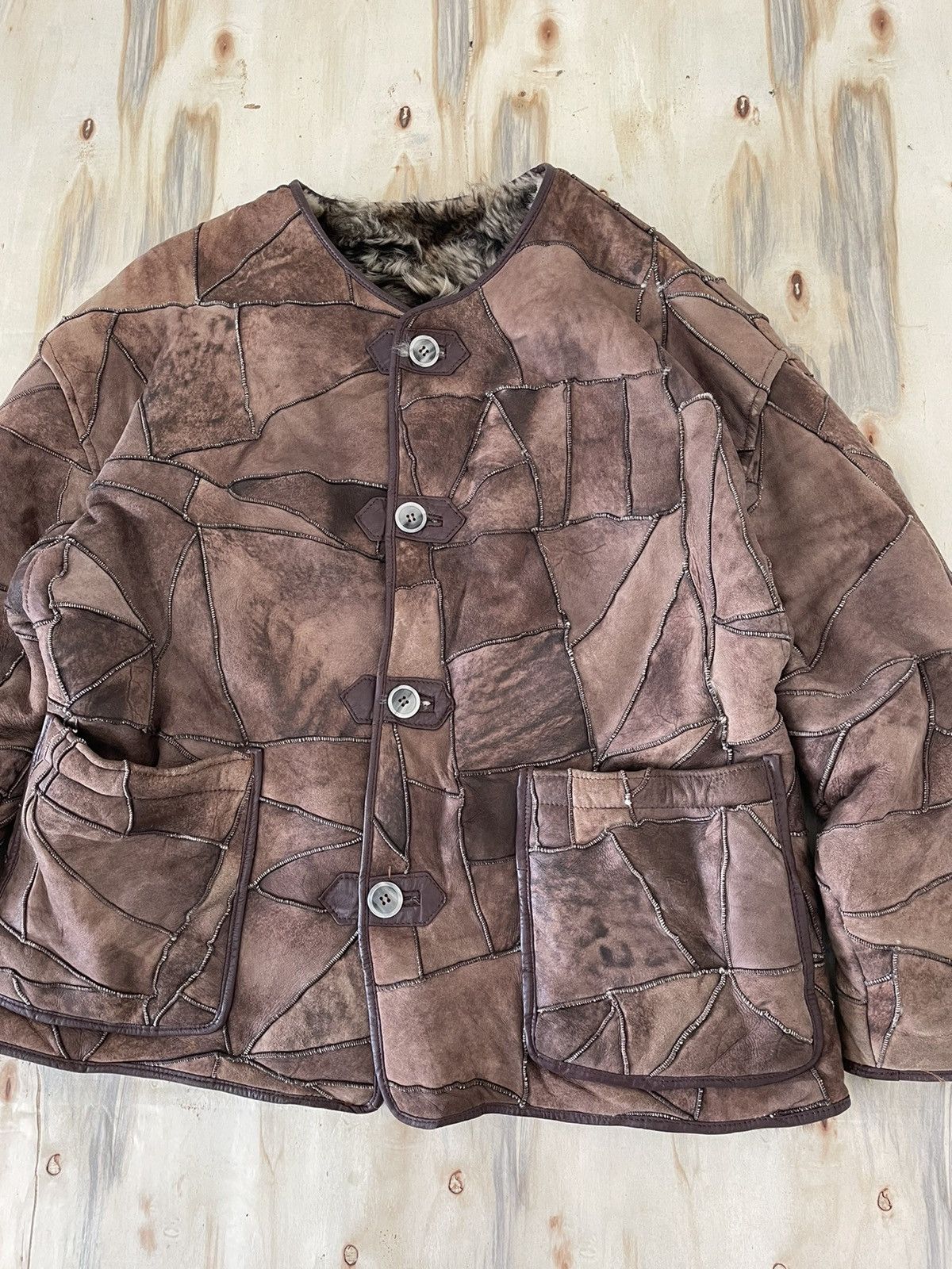 Vintage Vintage Sheepskin Patchwork Leather Jacket Buttoned Mink Fur Size US L / EU 52-54 / 3 - 4 Thumbnail