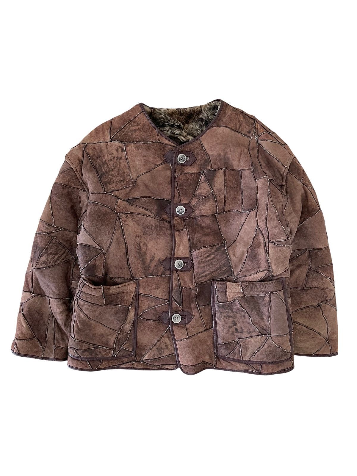 Vintage Vintage Sheepskin Patchwork Leather Jacket Buttoned Mink Fur Size US L / EU 52-54 / 3 - 1 Thumbnail