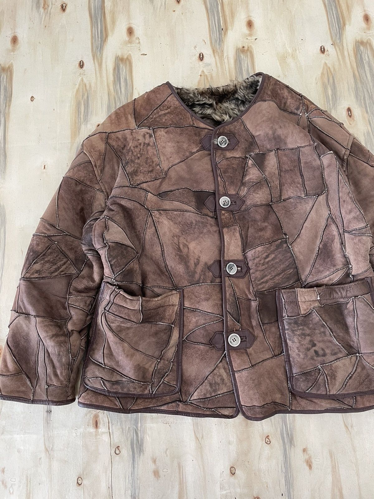Vintage Vintage Sheepskin Patchwork Leather Jacket Buttoned Mink Fur Size US L / EU 52-54 / 3 - 3 Thumbnail