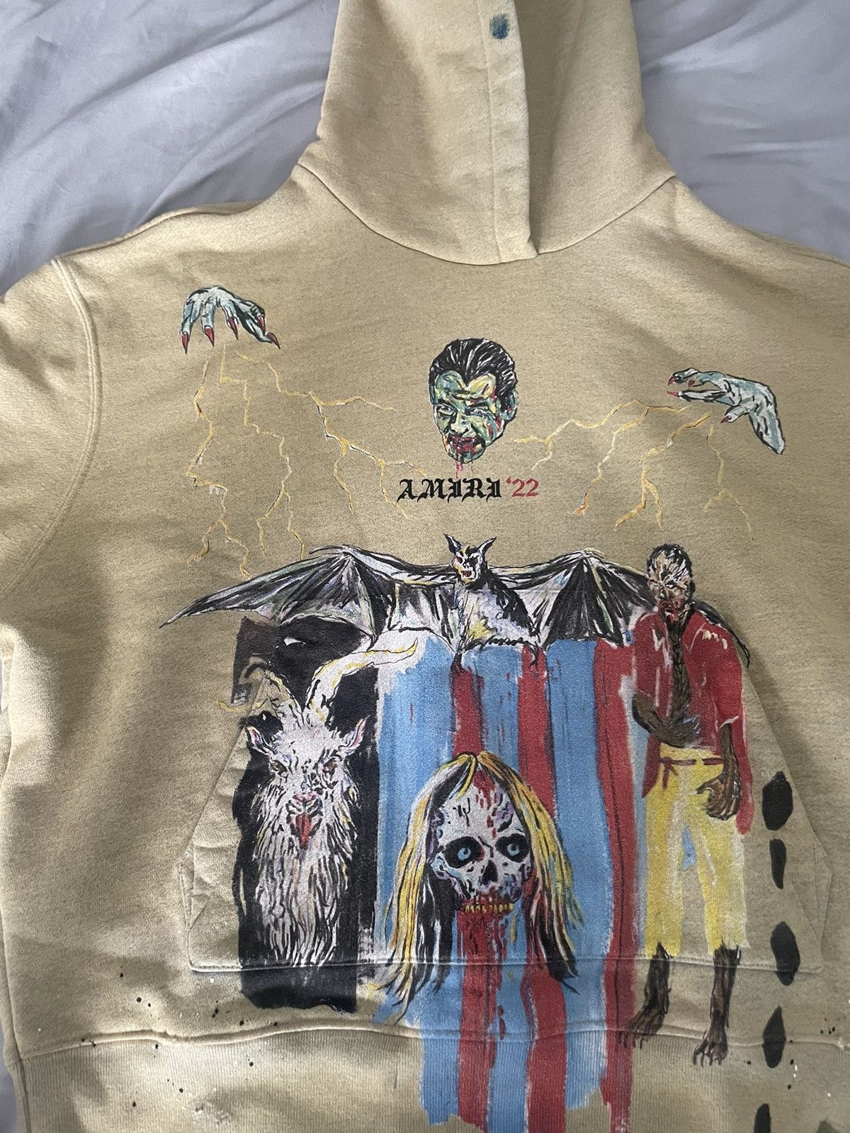 Amiri BLOOD 38' HOODIE SUPIMA COTTON LOOP TERRY HEATHER BIRCH Size US XS / EU 42 / 0 - 1 Thumbnail
