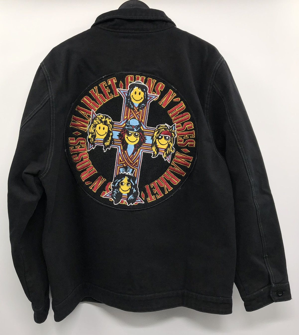 image of Guns N Roses x Market Guns N’ Roses Smiley Cross Album Black Canvas Jacket, Men's (Size 2XL)