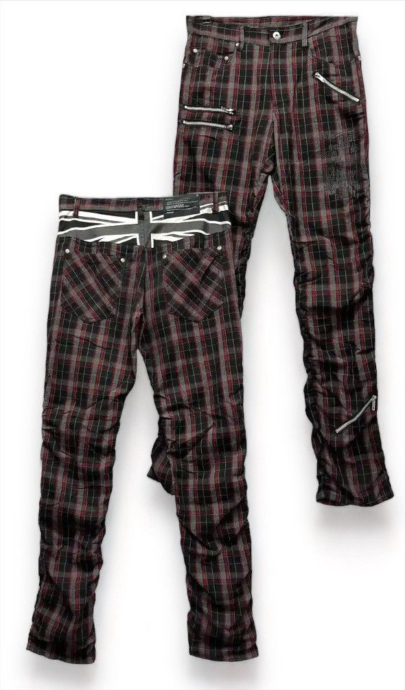 image of Seditionaries x Vintage Ragout Underground Punktartan Unionjack Bondage Zipper Pants in Red/Gray/Bl