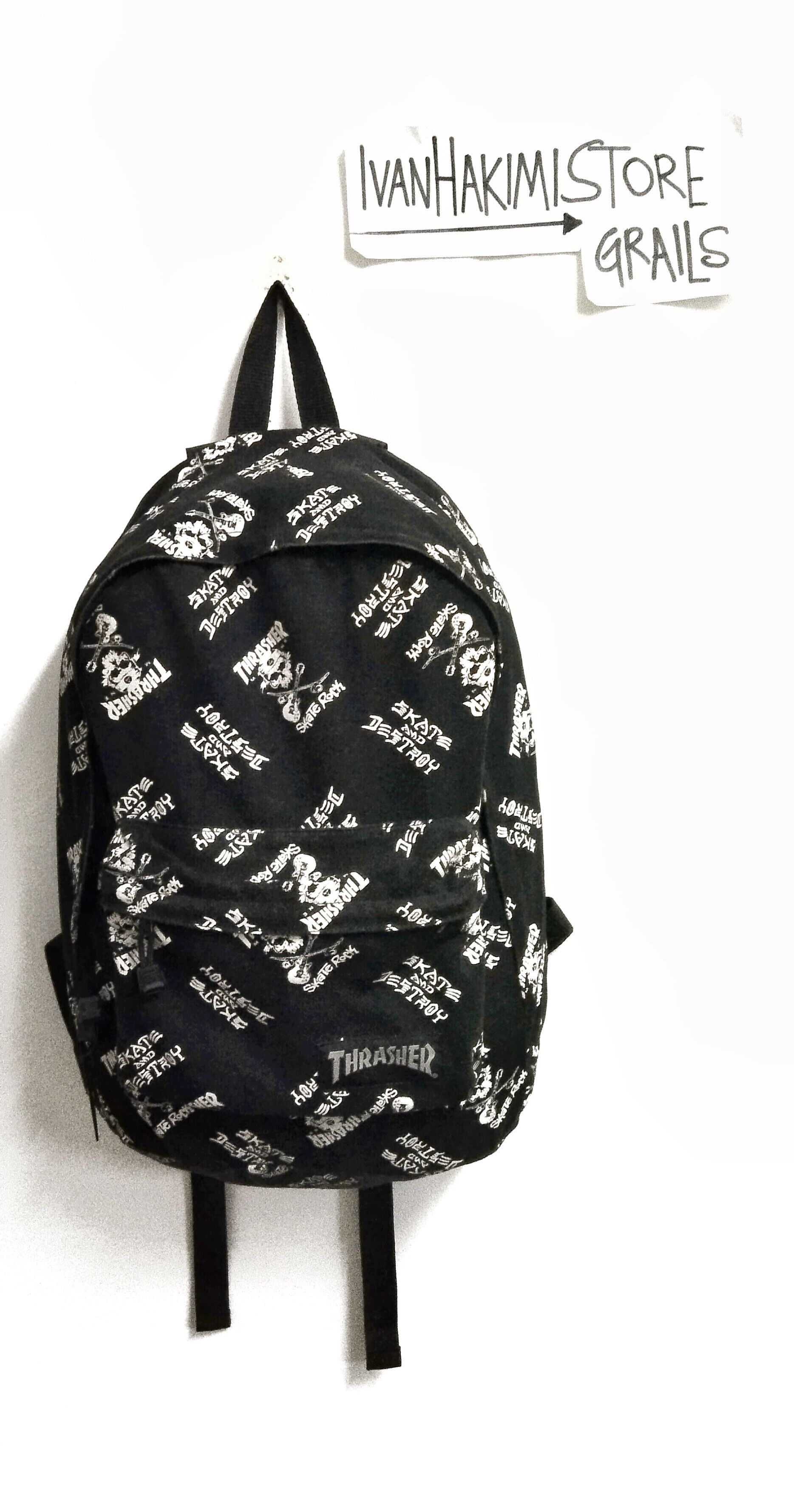 image of Skategang x Skulls Trasher Skate Rock And Destroy Full Print in Black/White, Men's