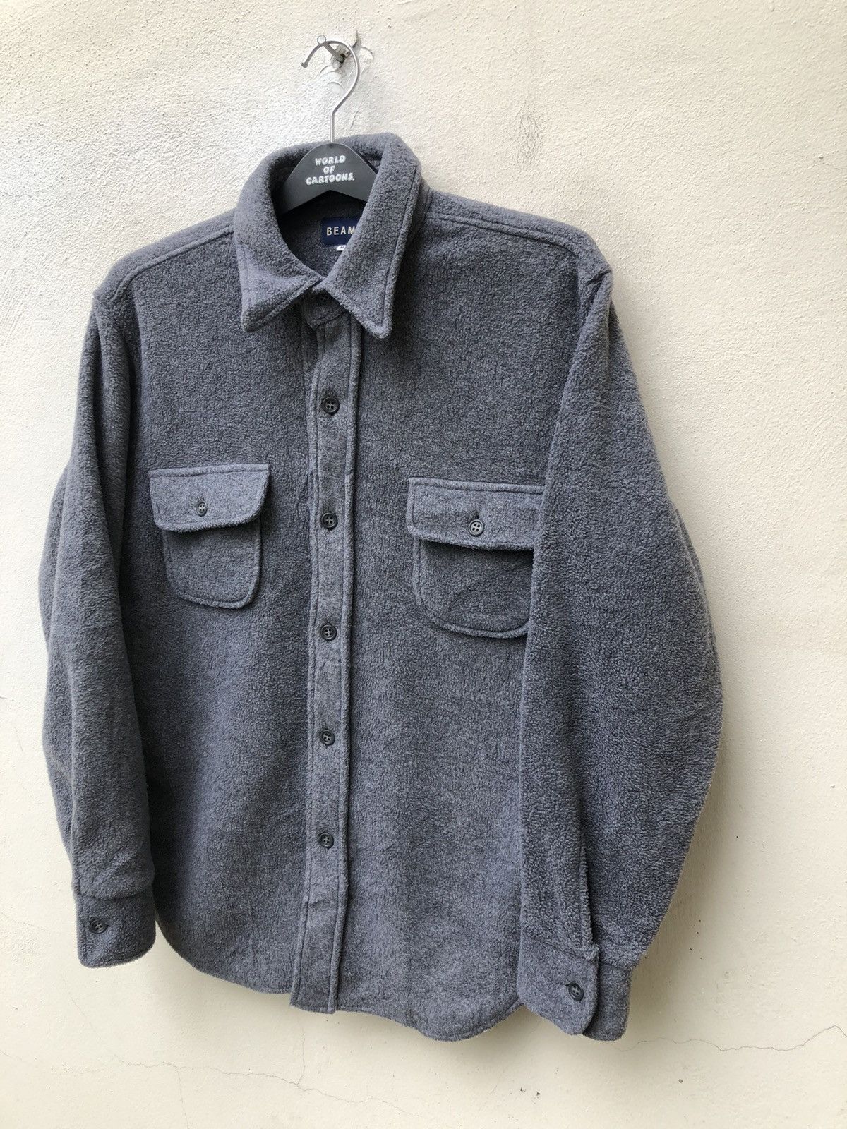 Beams Japan Vintage Beams Grey Bulky Malden Mills Fleece Button Shirt Size US M / EU 48-50 / 2 - 4 Thumbnail