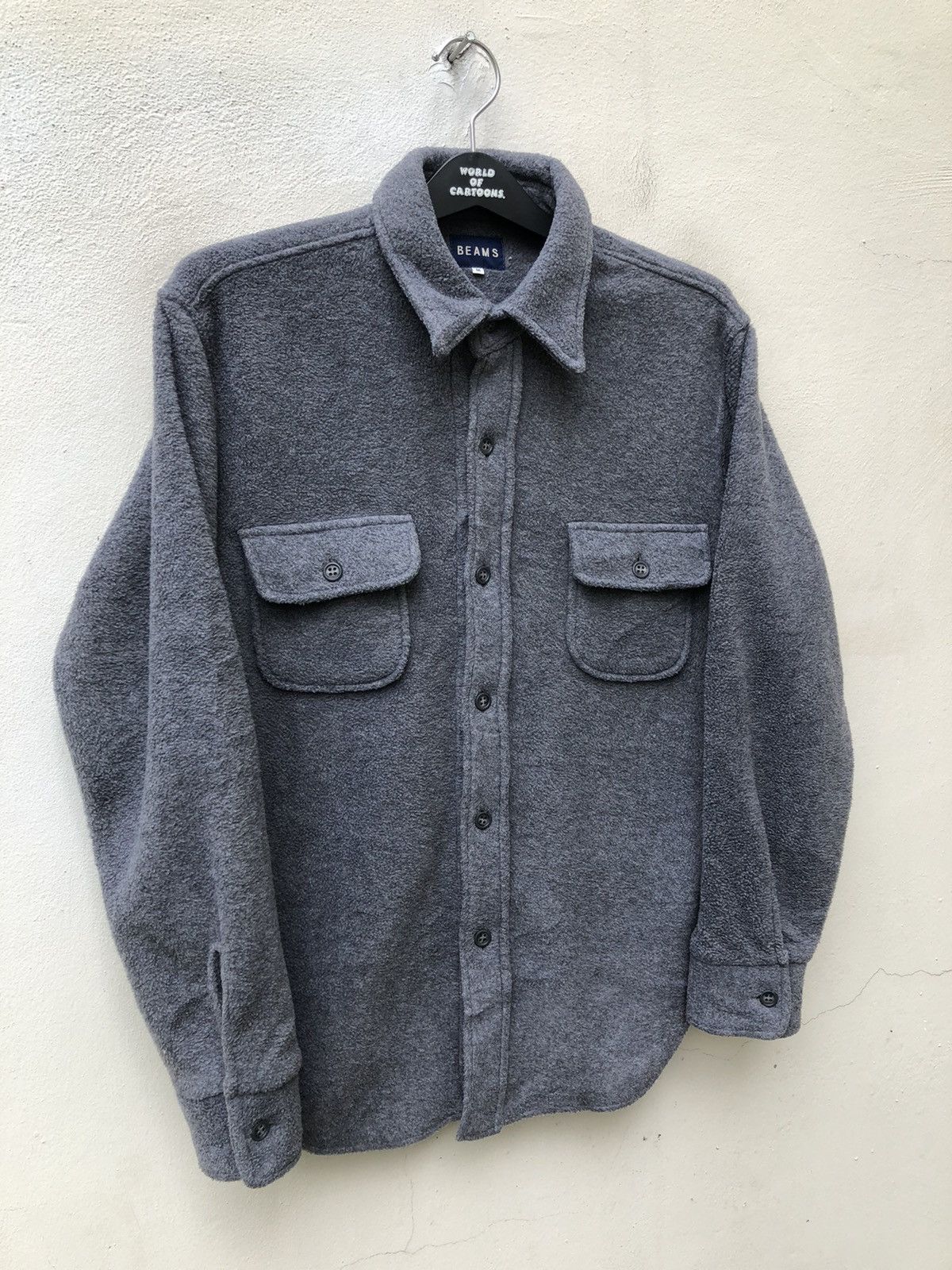 Beams Japan Vintage Beams Grey Bulky Malden Mills Fleece Button Shirt Size US M / EU 48-50 / 2 - 5 Thumbnail