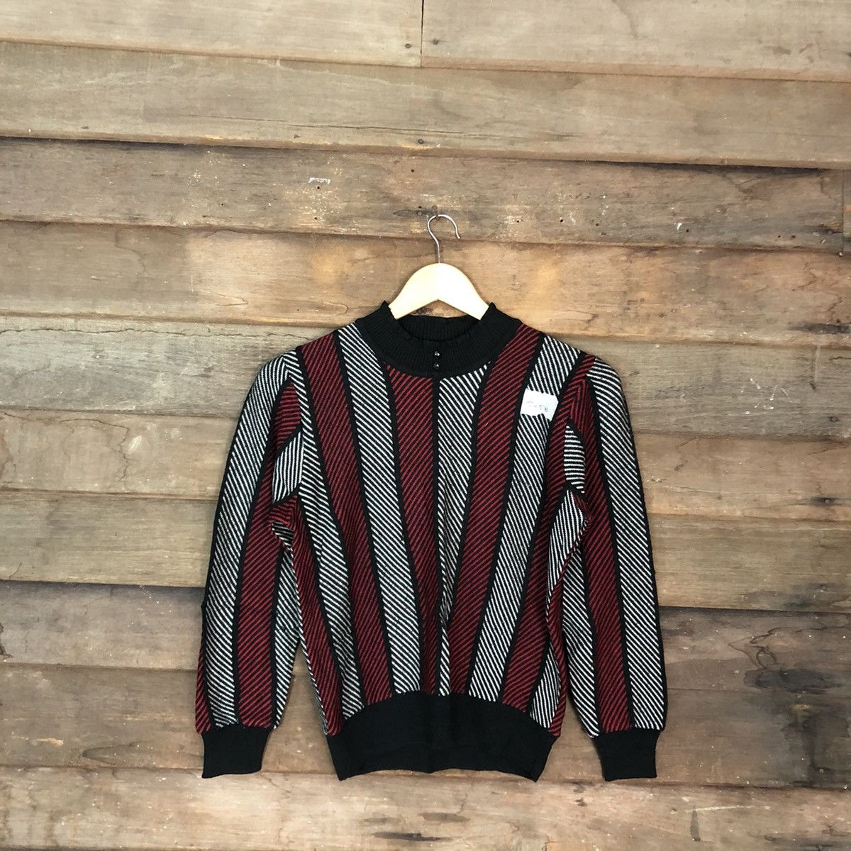 image of Homespun Knitwear x Over The Stripes Japan Stripe Red Black Knitwear Sweatshirt 525B in Stripe Blac