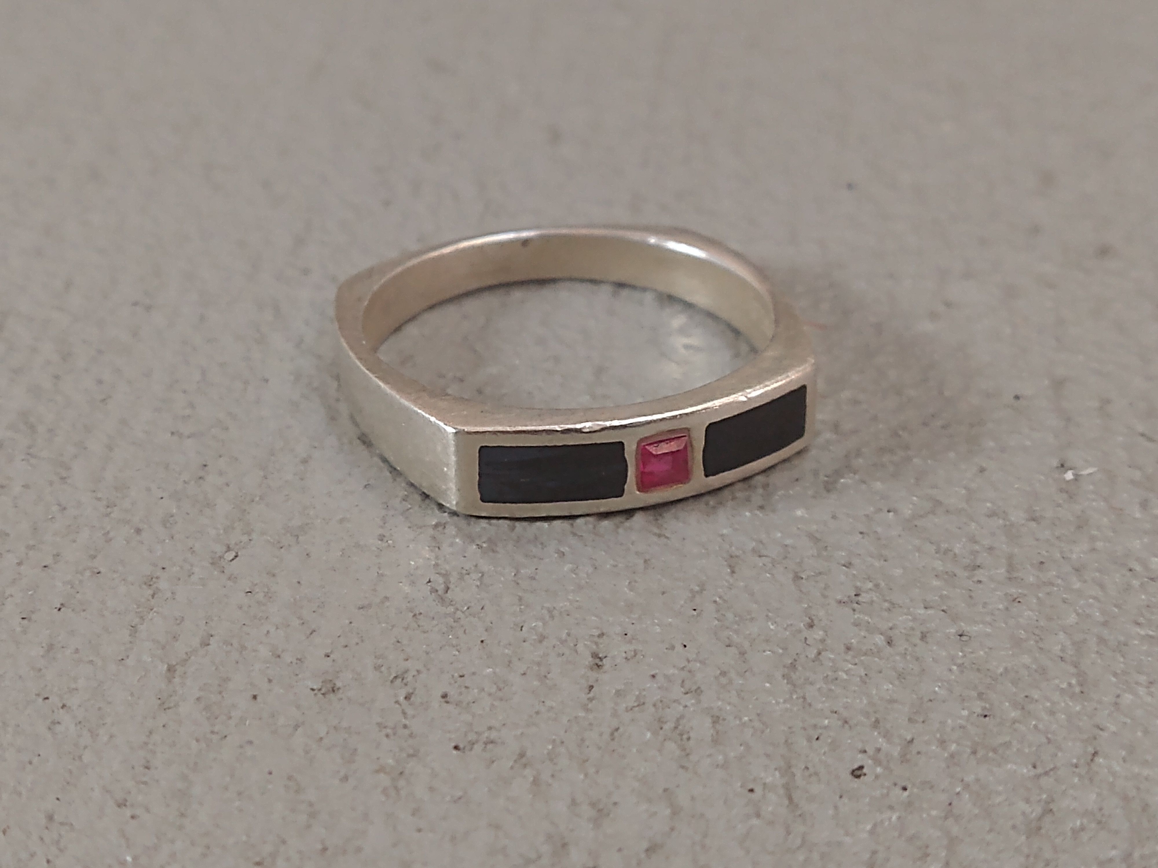 Jewelry Sterling Silver Ring Lab Ruby Size 11.25 Black Enamel Size ONE SIZE - 2 Thumbnail