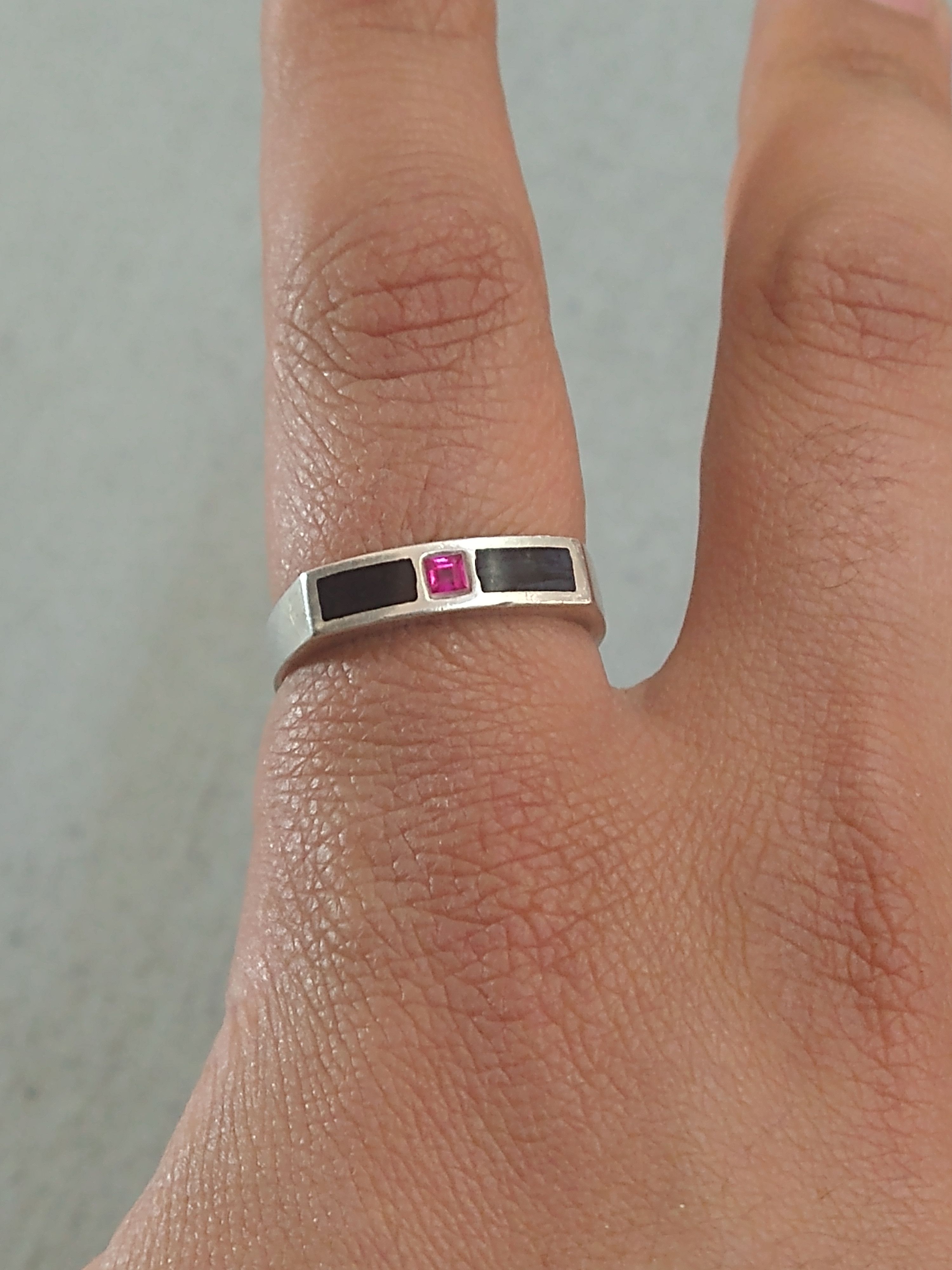 Jewelry Sterling Silver Ring Lab Ruby Size 11.25 Black Enamel Size ONE SIZE - 11 Thumbnail