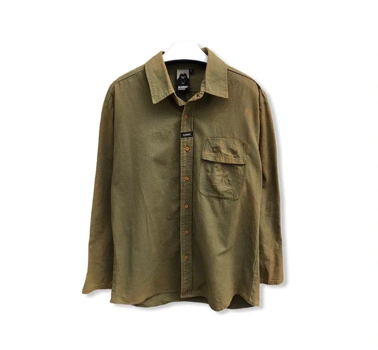 image of X Large Military Design Single Pocket Button Up Shirt, Men's (Size Medium)