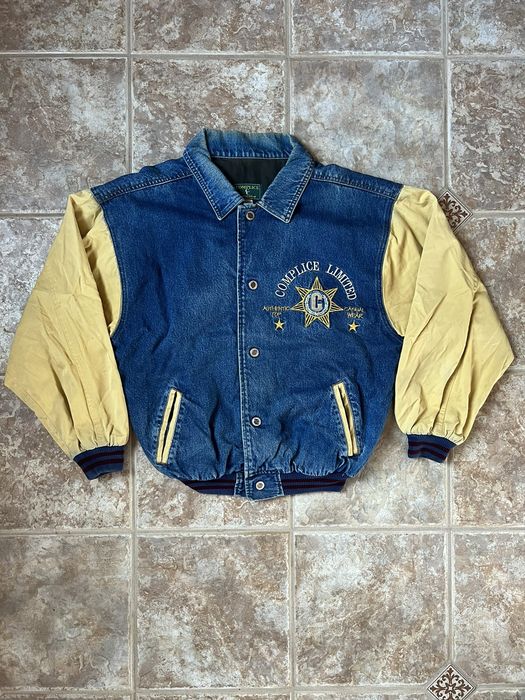 Vintage Vintage 90’s Embroidered Faded Denim Varsity Jacket Grailed