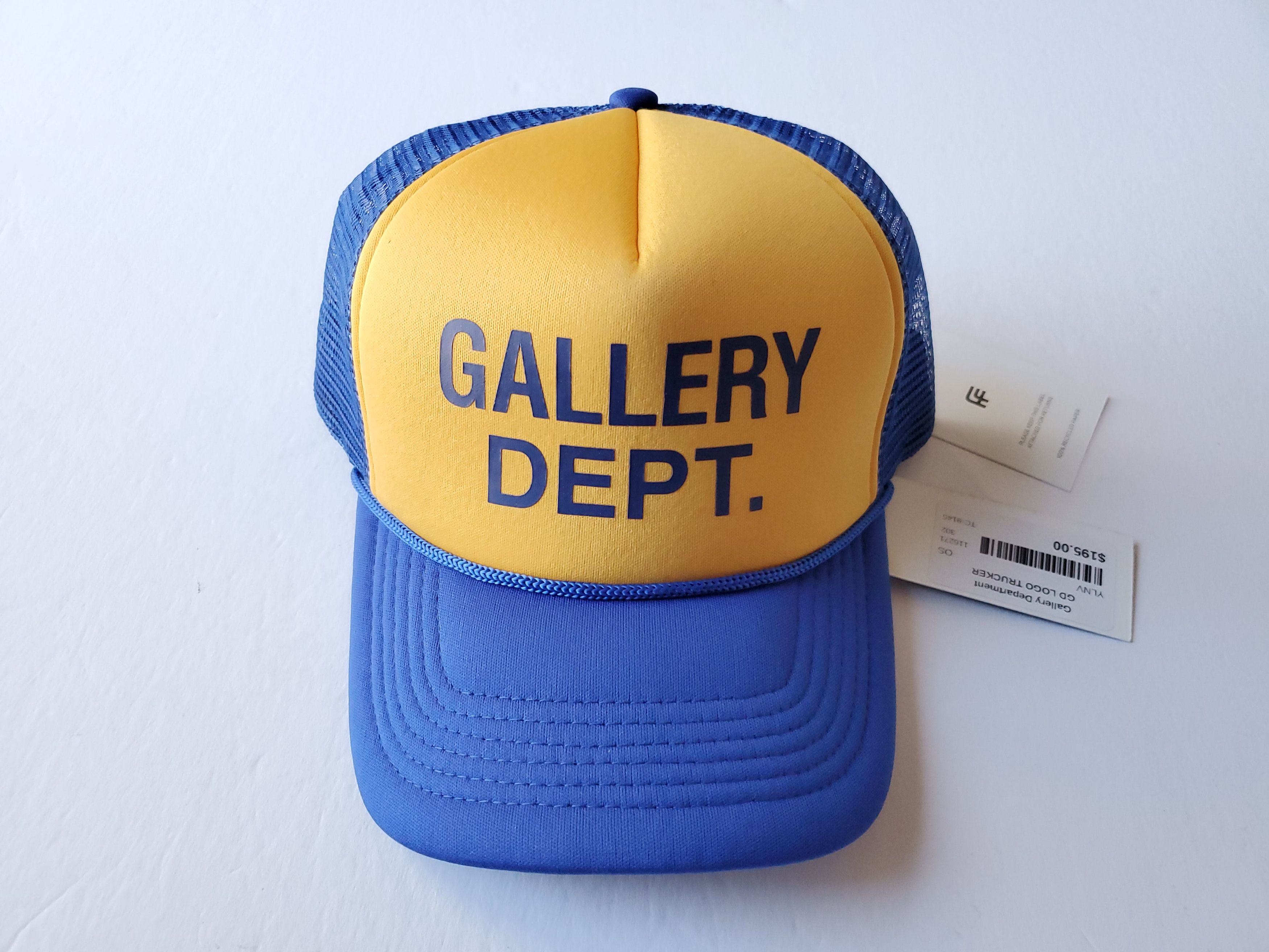 image of New Gallery Dept Logo Trucker Cap Hat Blue Yellow, Men's
