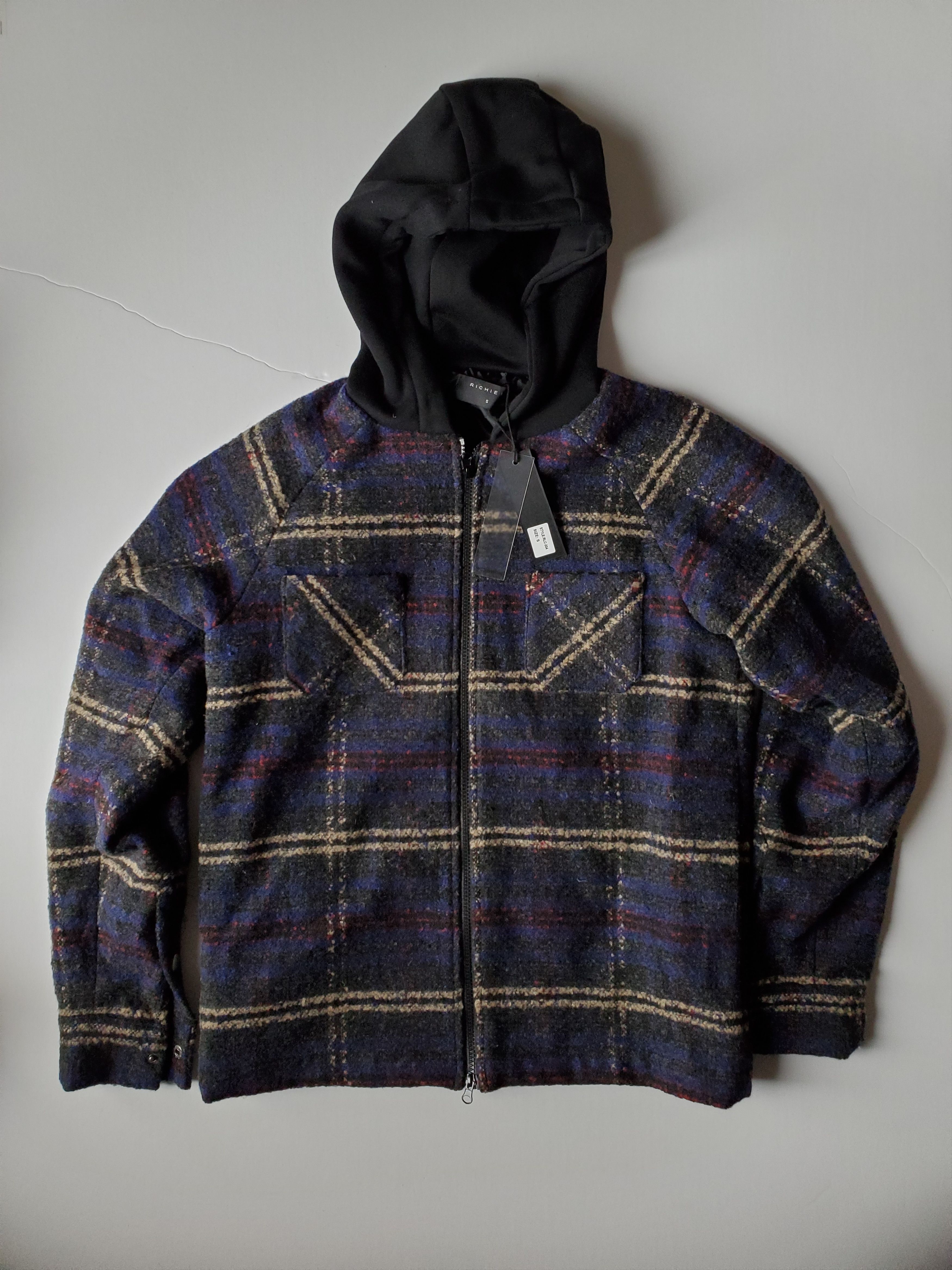 Richie Le Collection NEW Richie Le Flannel Hooded Jacket - Blue Sz Small Size US S / EU 44-46 / 1 - 6 Thumbnail