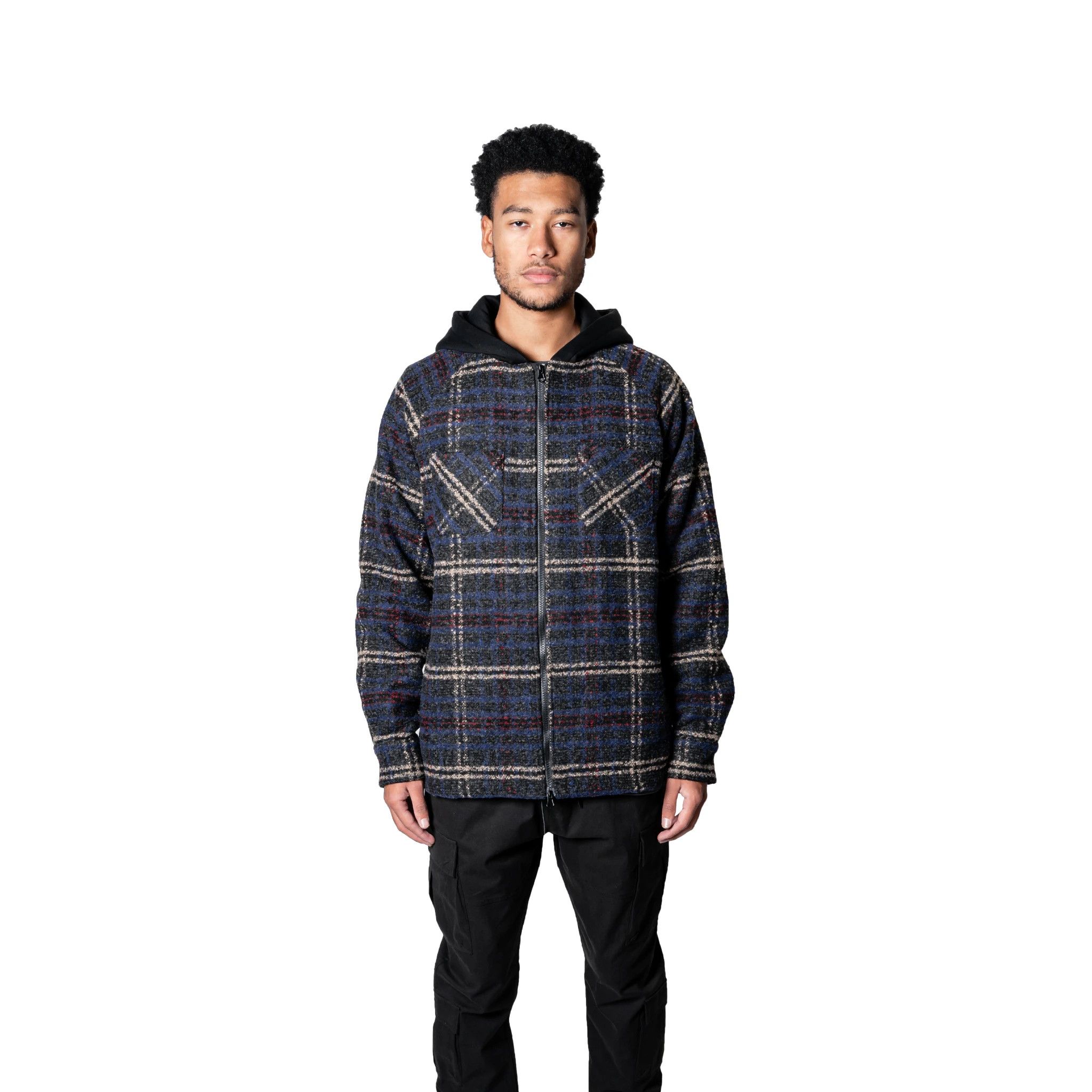Richie Le Collection NEW Richie Le Flannel Hooded Jacket - Blue Sz Small Size US S / EU 44-46 / 1 - 4 Thumbnail