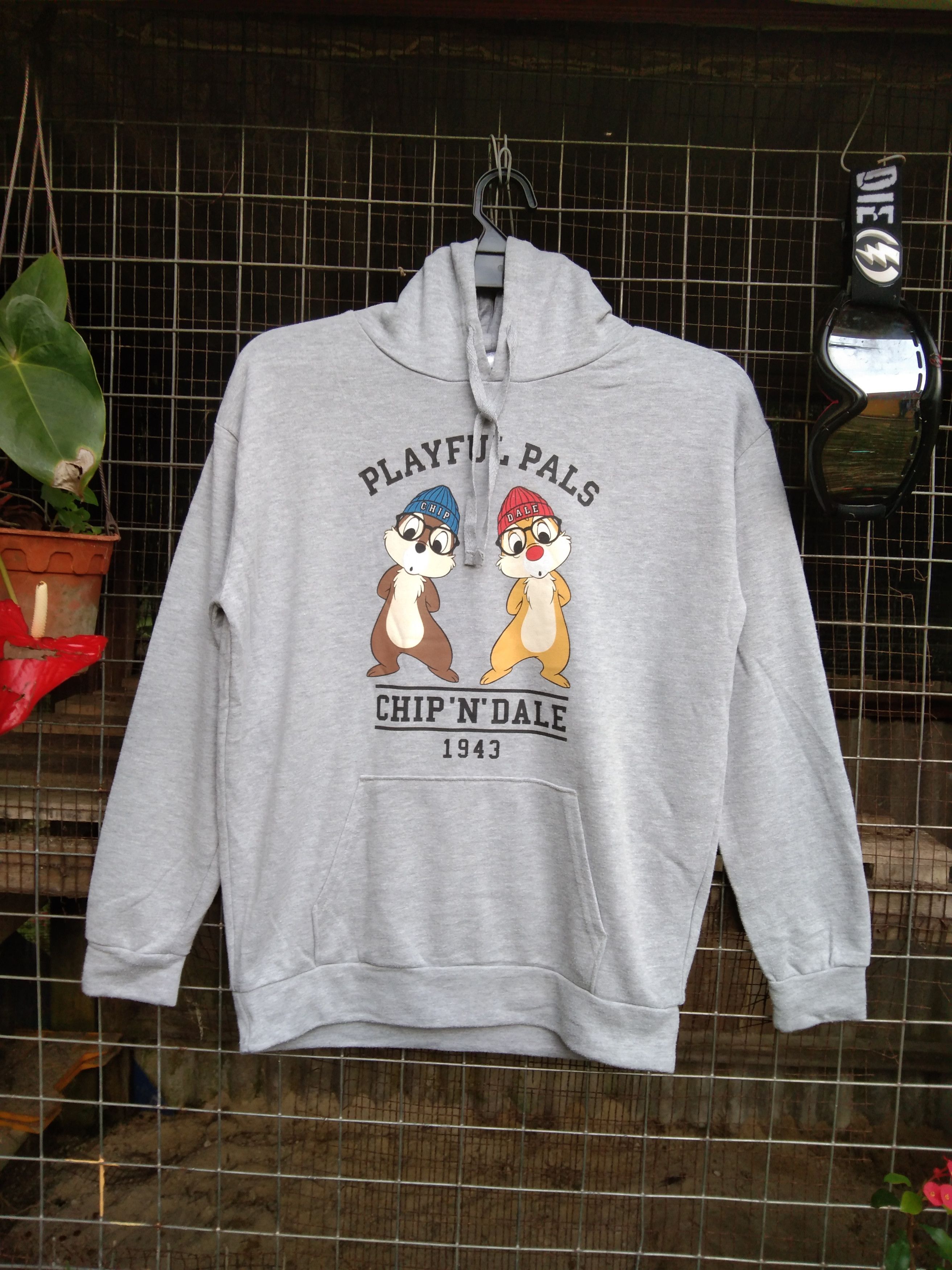 image of Disney Vintage Chip N Dale Playful Pals Hoodie in Grey, Men's (Size Medium)