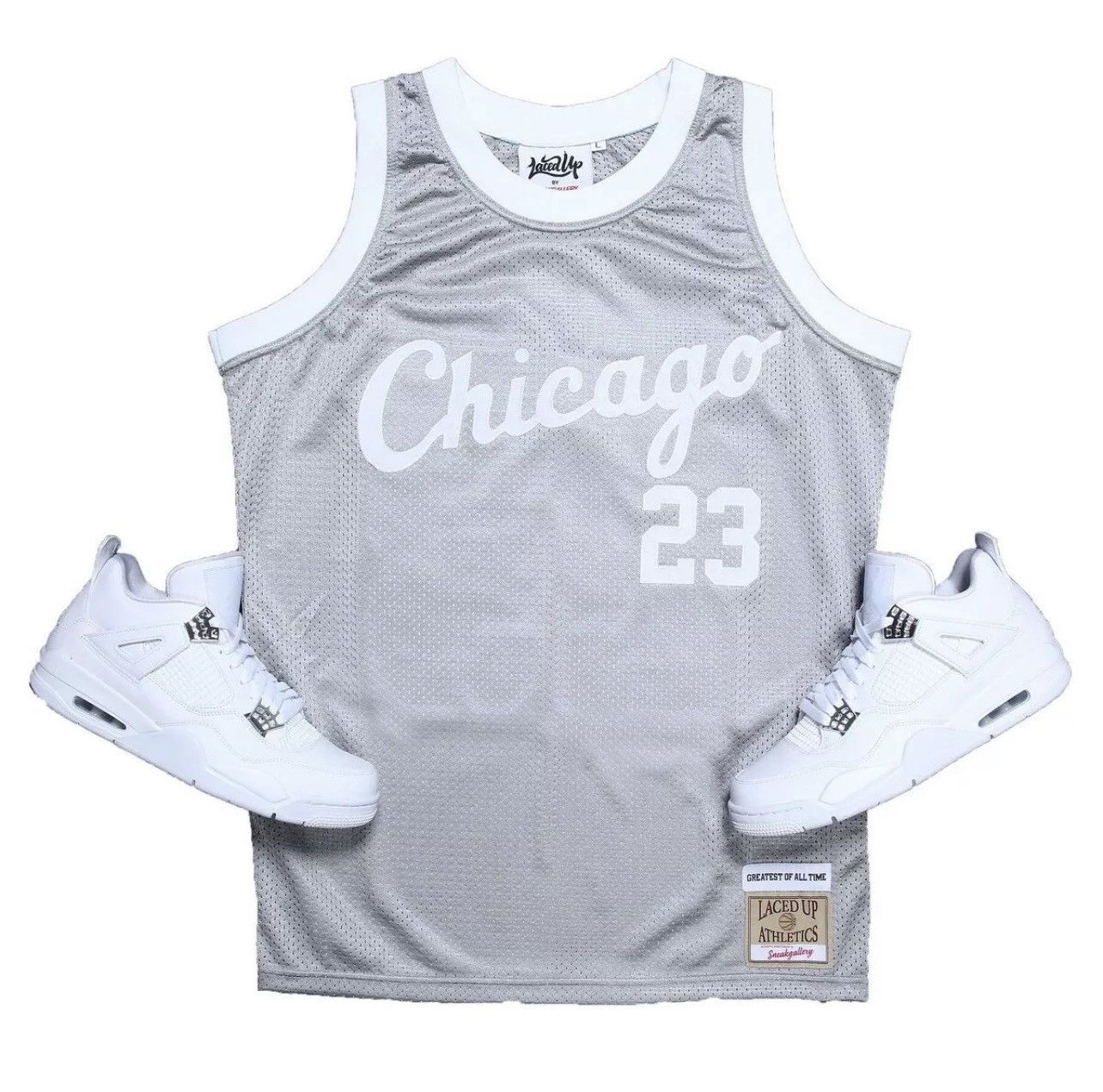 Pre owned Jordan Sneakgallery Laced Up Retro 4 Michael Jordan Pure Money Sewn Goat Jersey In Grey ModeSens