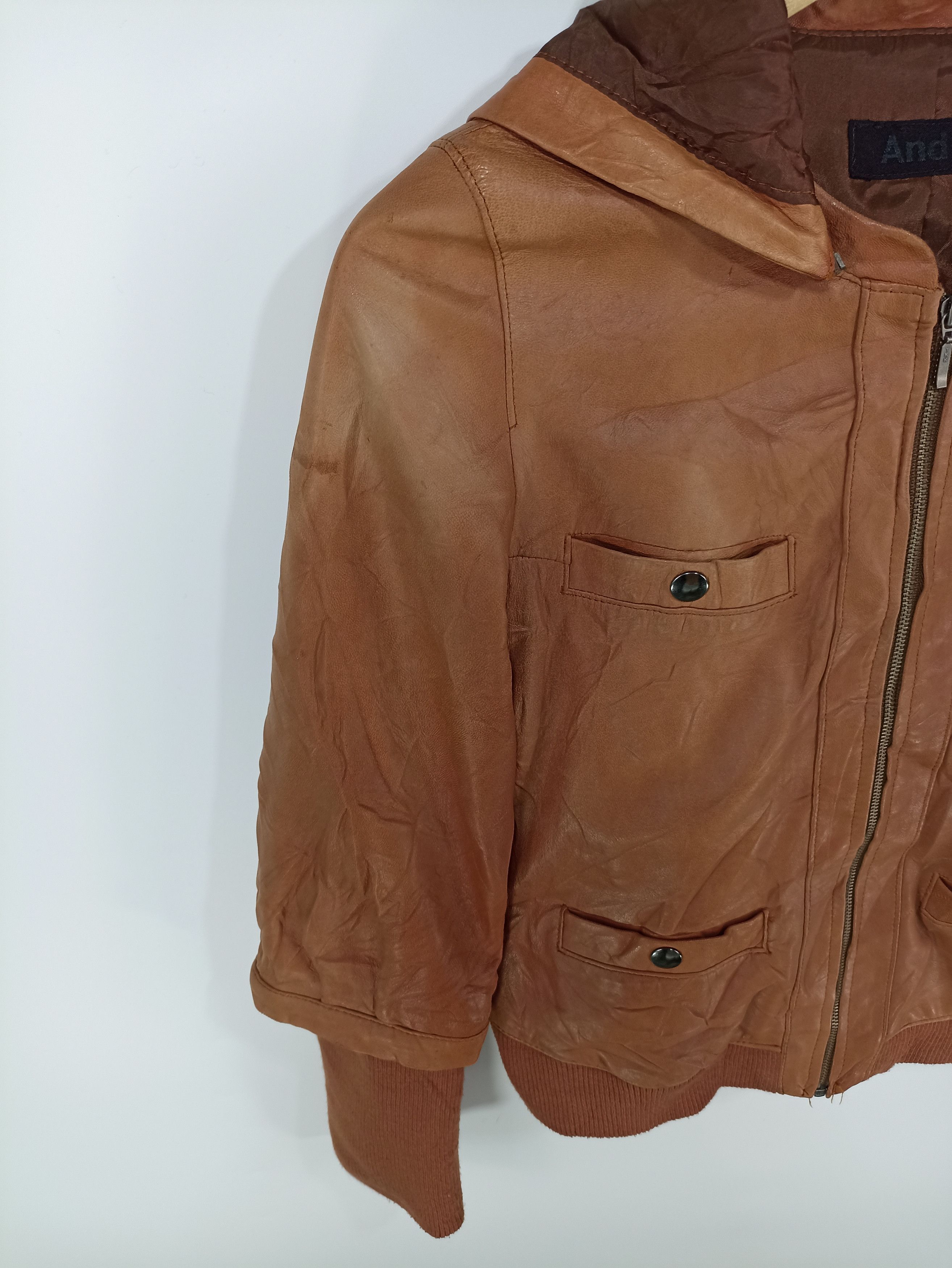 Japanese Brand × Vintage Vintage And A Leather Cropped Hooded Jacket Size M / US 6-8 / IT 42-44 - 3 Thumbnail