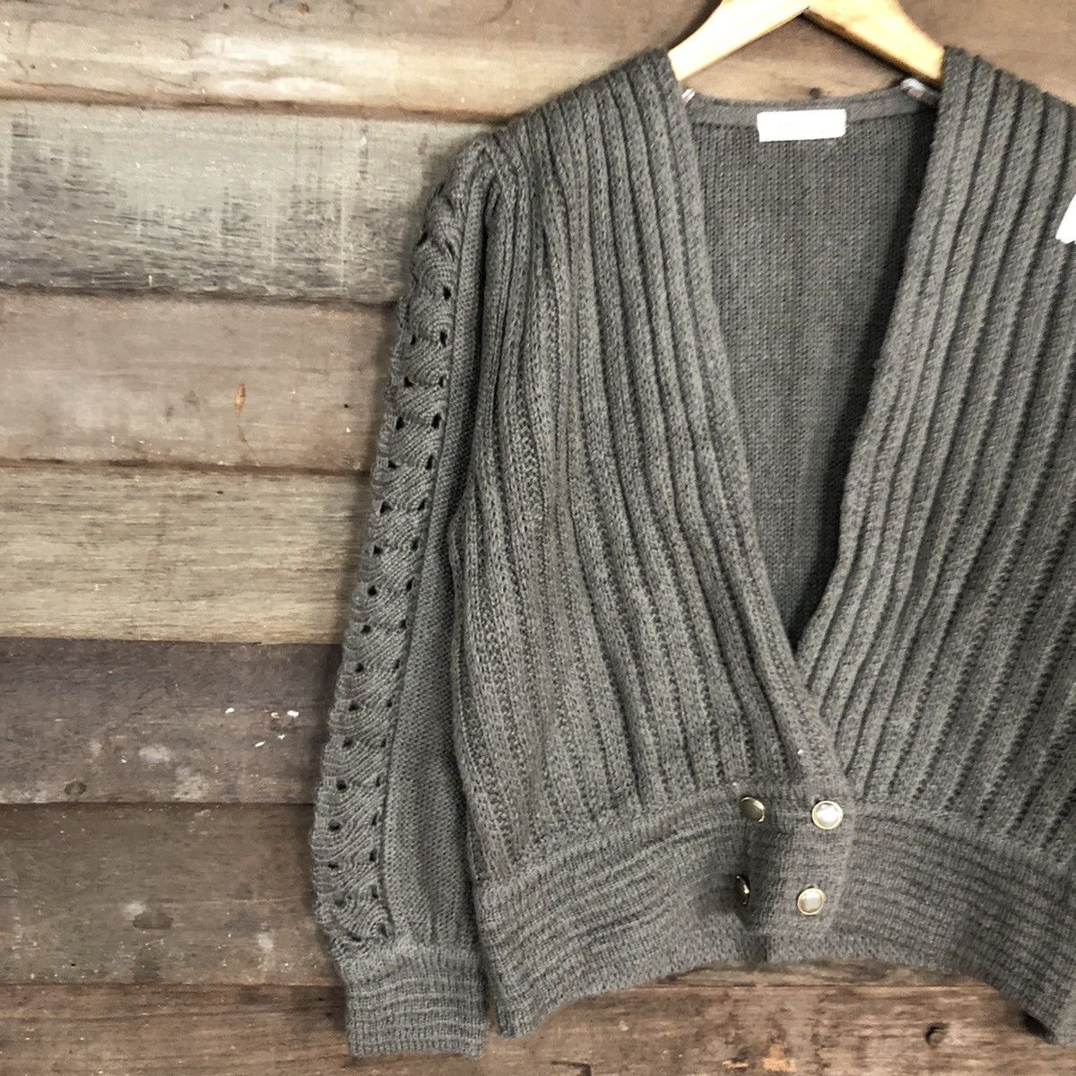 Aran Isles Knitwear Lagu Brown cable aran isle Knit Cardigan #515B Size M / US 6-8 / IT 42-44 - 7 Thumbnail