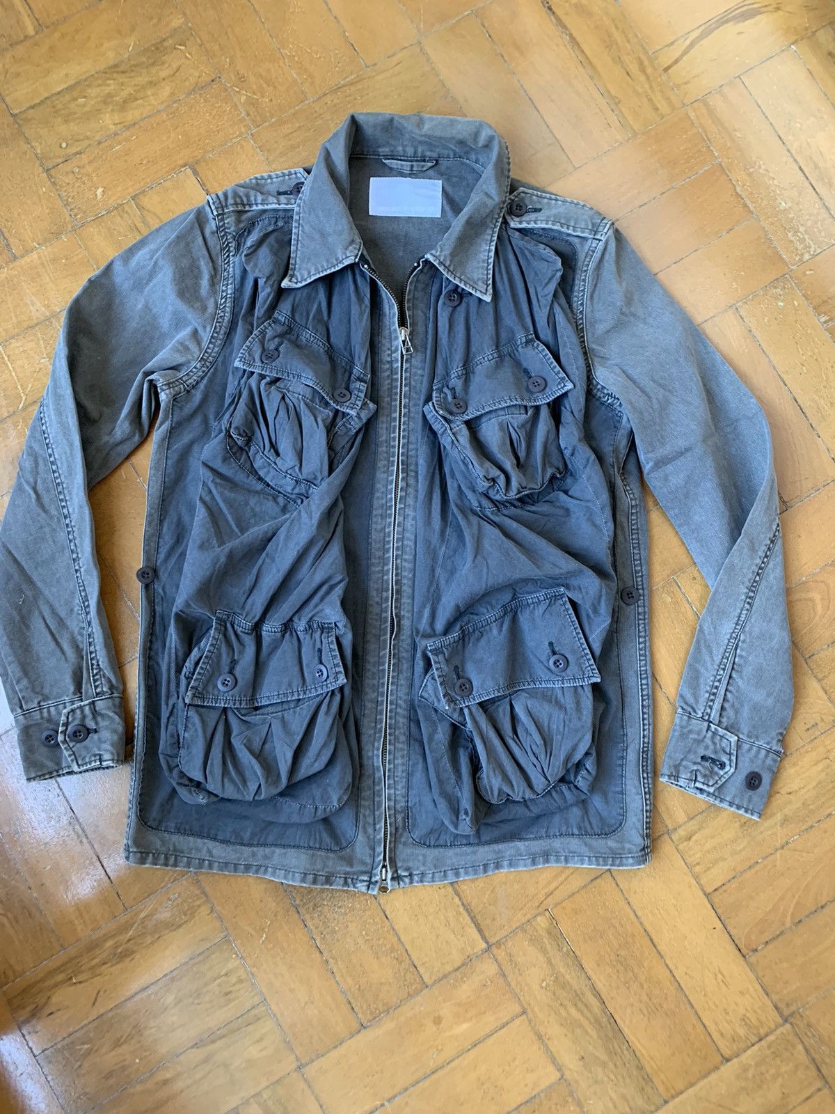 image of Talking About The Abstraction Japan Made Grey Cotton Field Jacket With Large Patch Pockets (Size Me