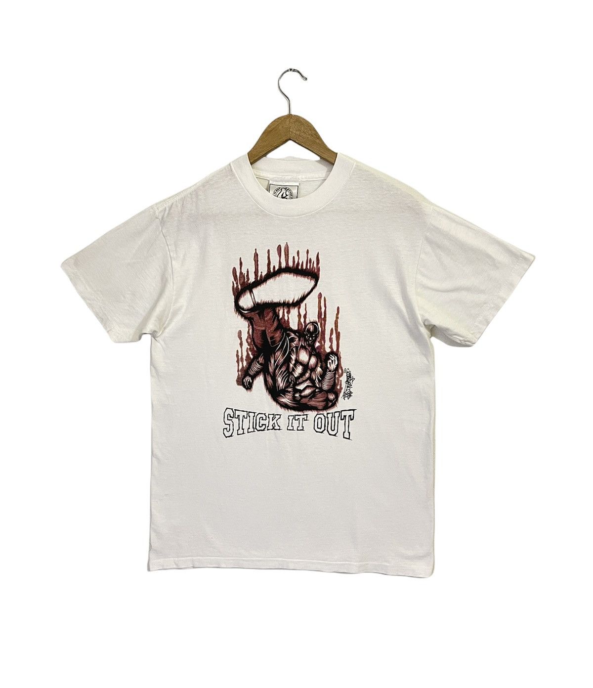 image of Vintage 90’Sbrand Stick It Out Usa Tee in White, Men's (Size Medium)