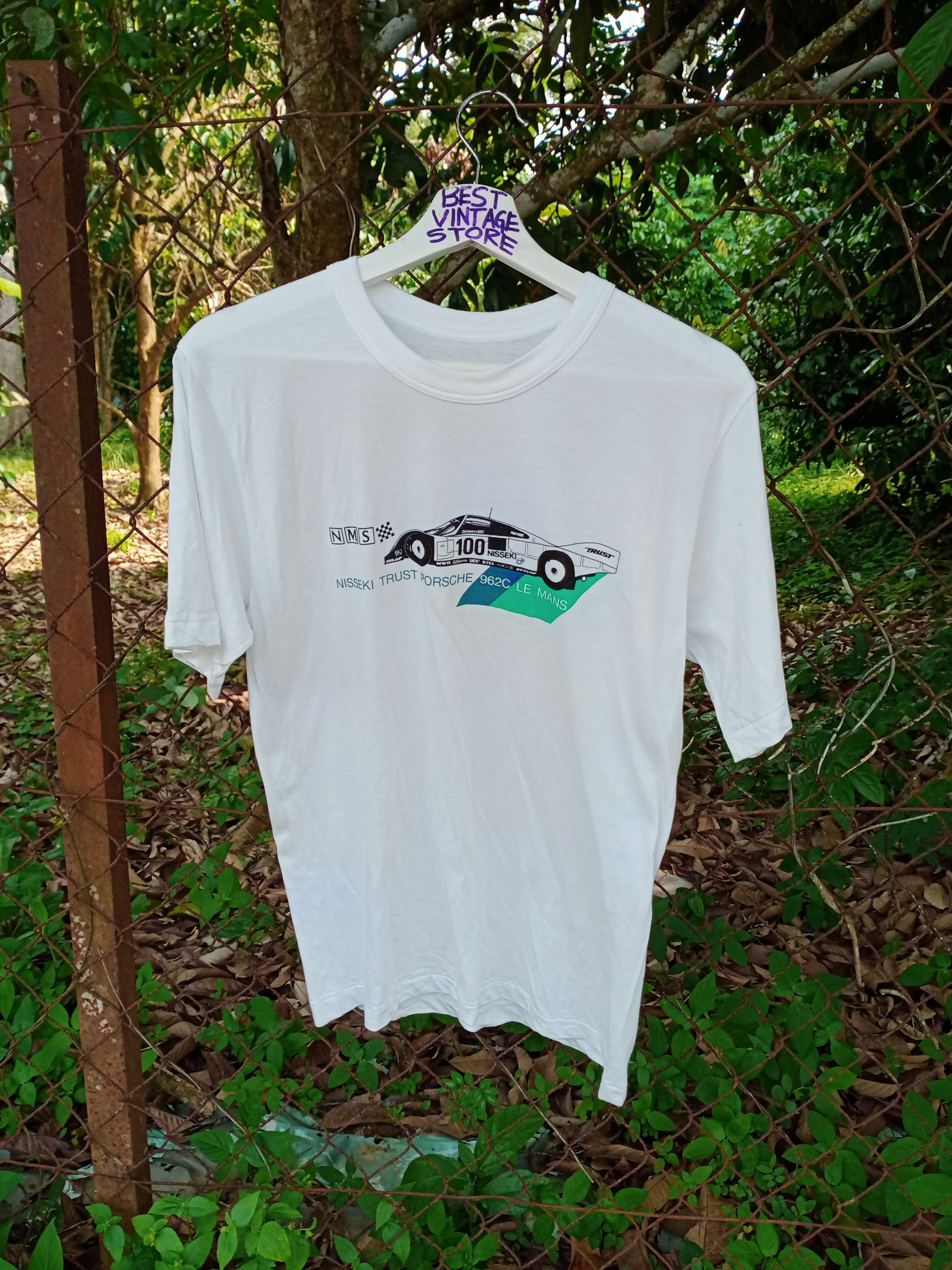image of Porsche Design x Racing Vintage Nisseki Trust Porsche Tshirt in White, Men's (Size Small)