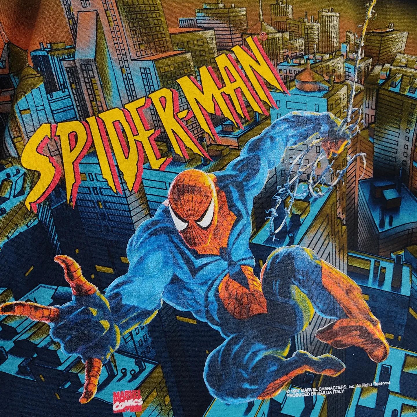 Marvel Comics × Vintage 1997 Marvel Comics Spiderman Full Print T shirt Size US L / EU 52-54 / 3 - 7 Thumbnail