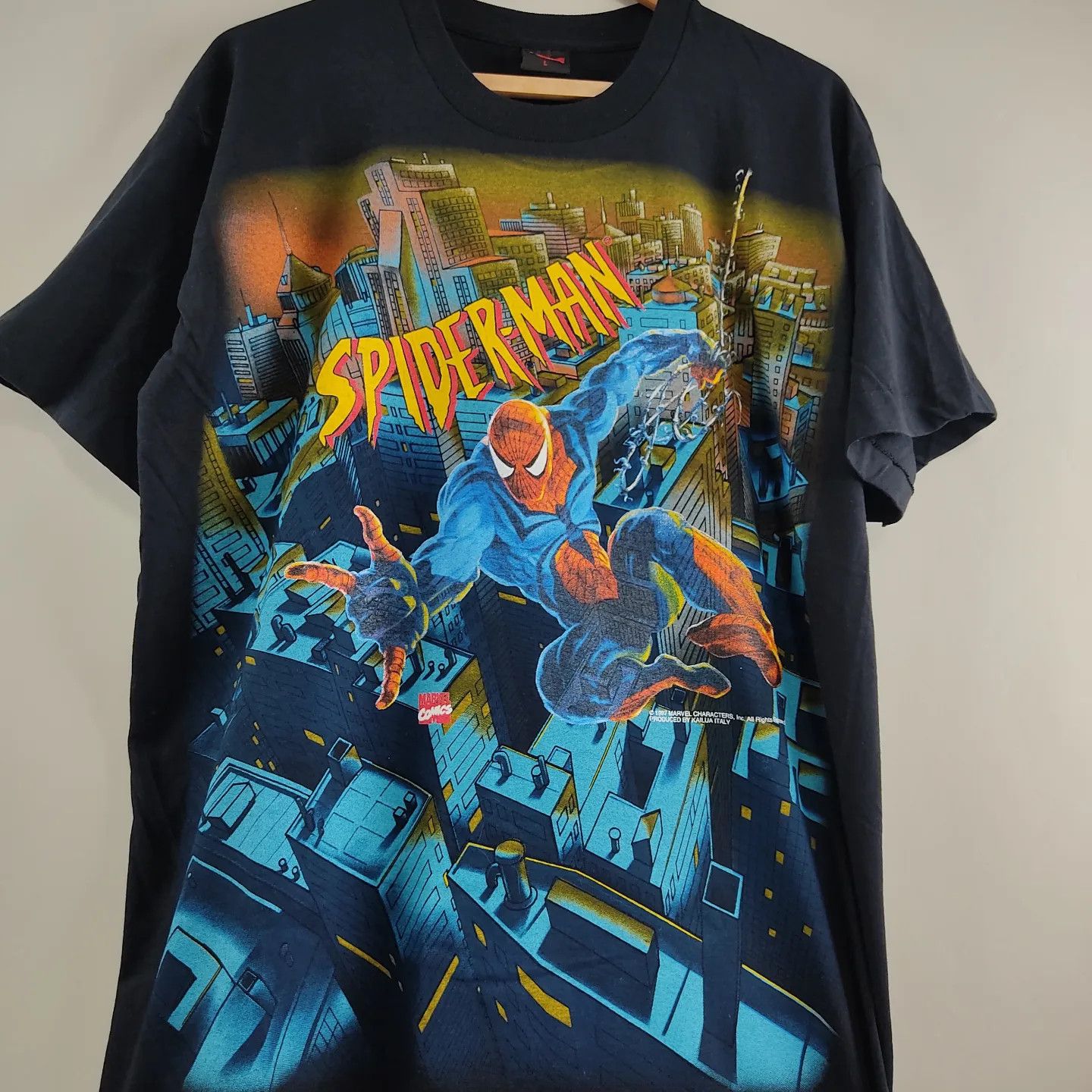 Marvel Comics × Vintage 1997 Marvel Comics Spiderman Full Print T shirt Size US L / EU 52-54 / 3 - 4 Thumbnail